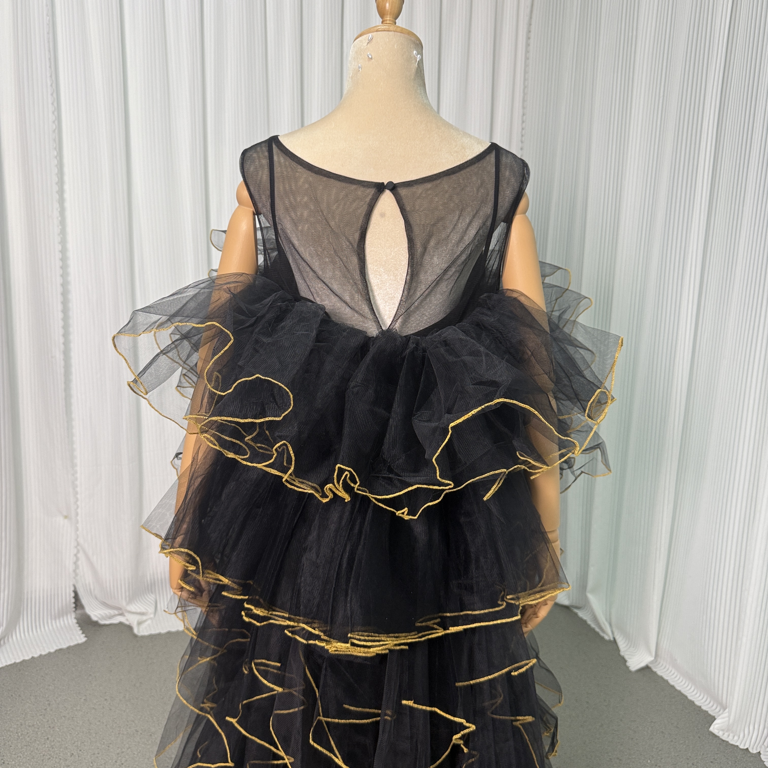 パーティードレス オーバードレス ブラック アシンメトリードレス ラッフルフリル ツーピース 音楽会 前撮り