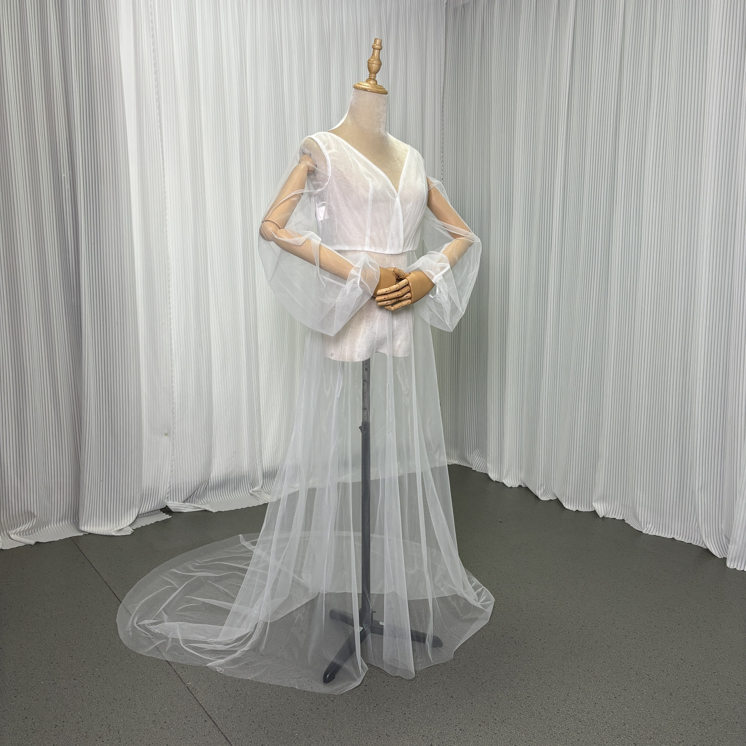 オーバードレス Vネック ロングスリーブ ファスナー オートクチュール 前撮り 結婚式 マタニティドレス