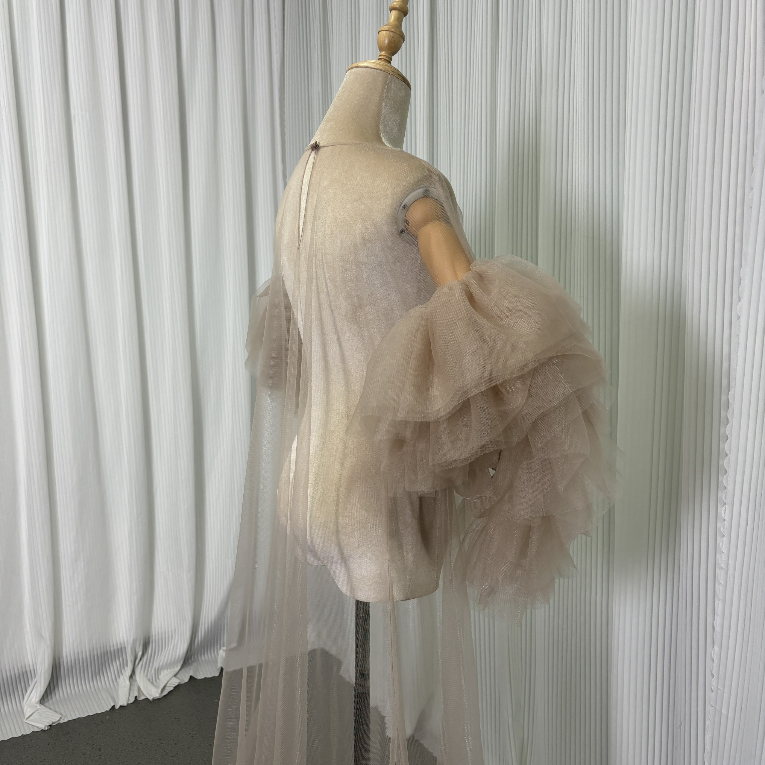 オーバードレス ブラウン 長袖 ラッフルフリル オートクチュール エレガント 前撮り