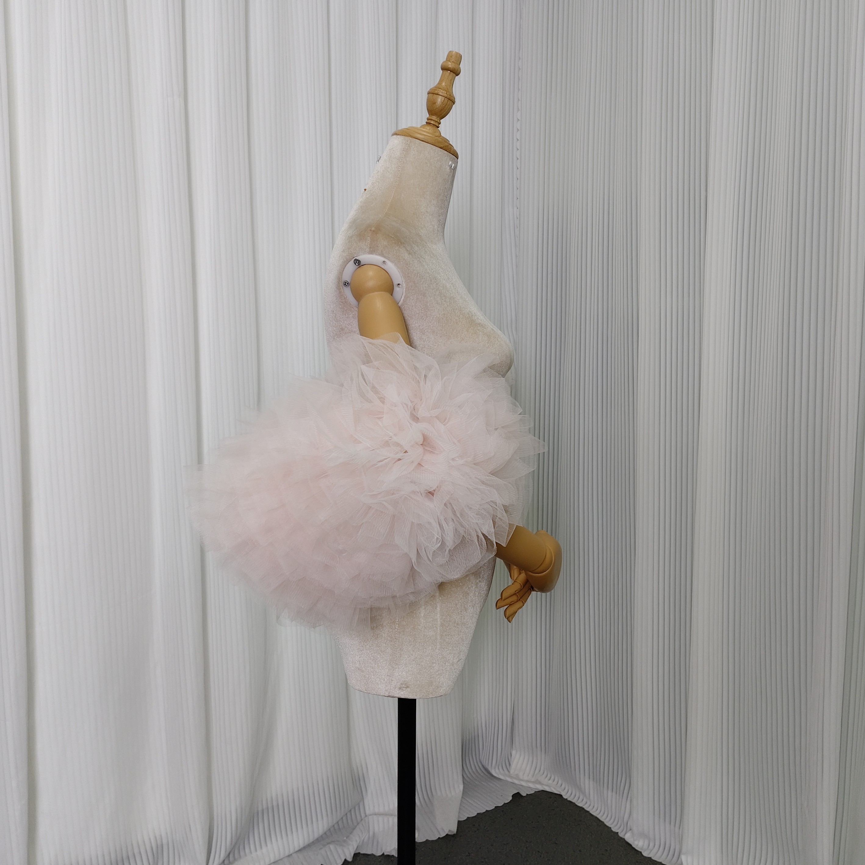 薄ピンク ショール ソフトチュール ラッフルフリル ふわふわ袖 前撮り