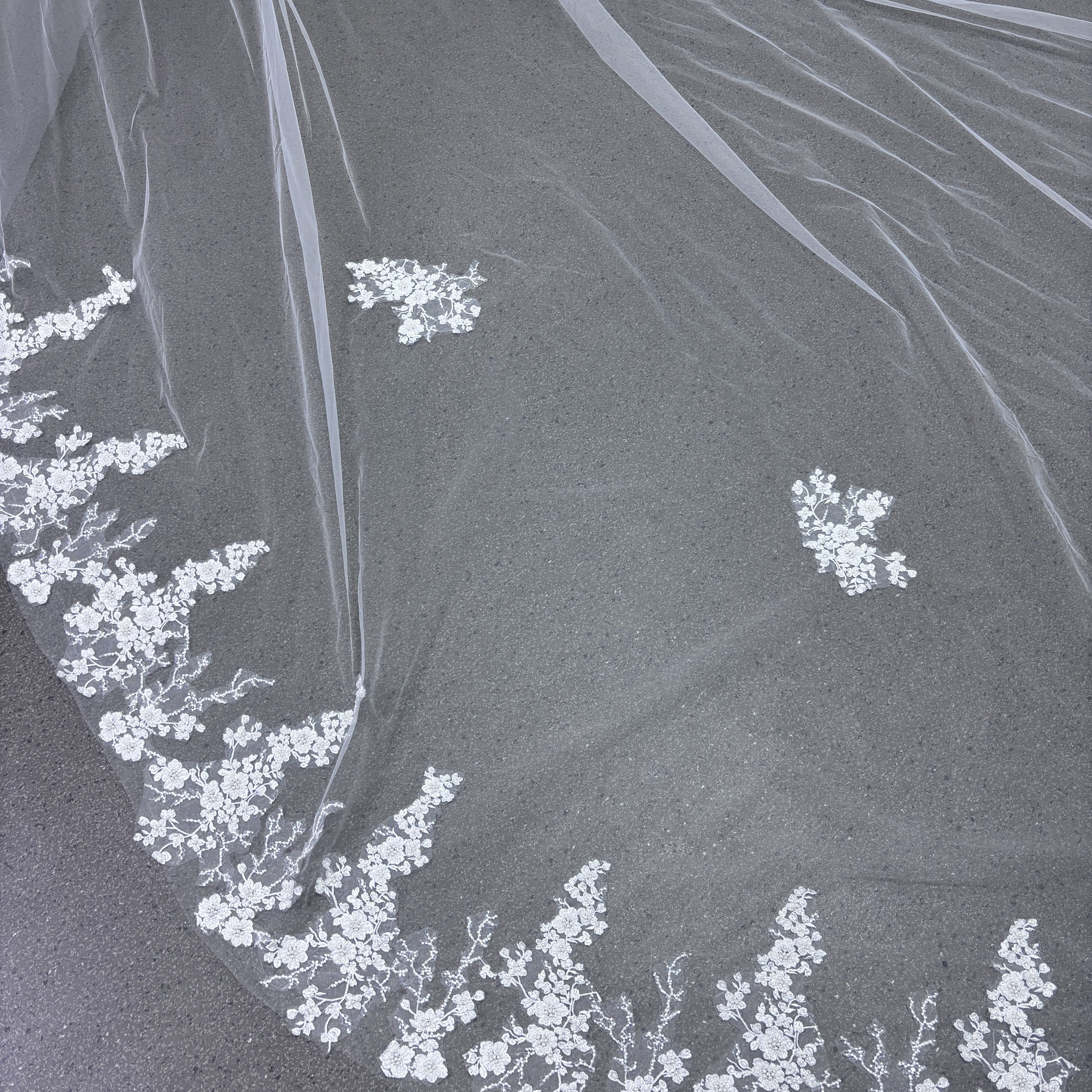 フランス風 ロングベール 美しい花レース ハンドメイド ソフトチュール 結婚式