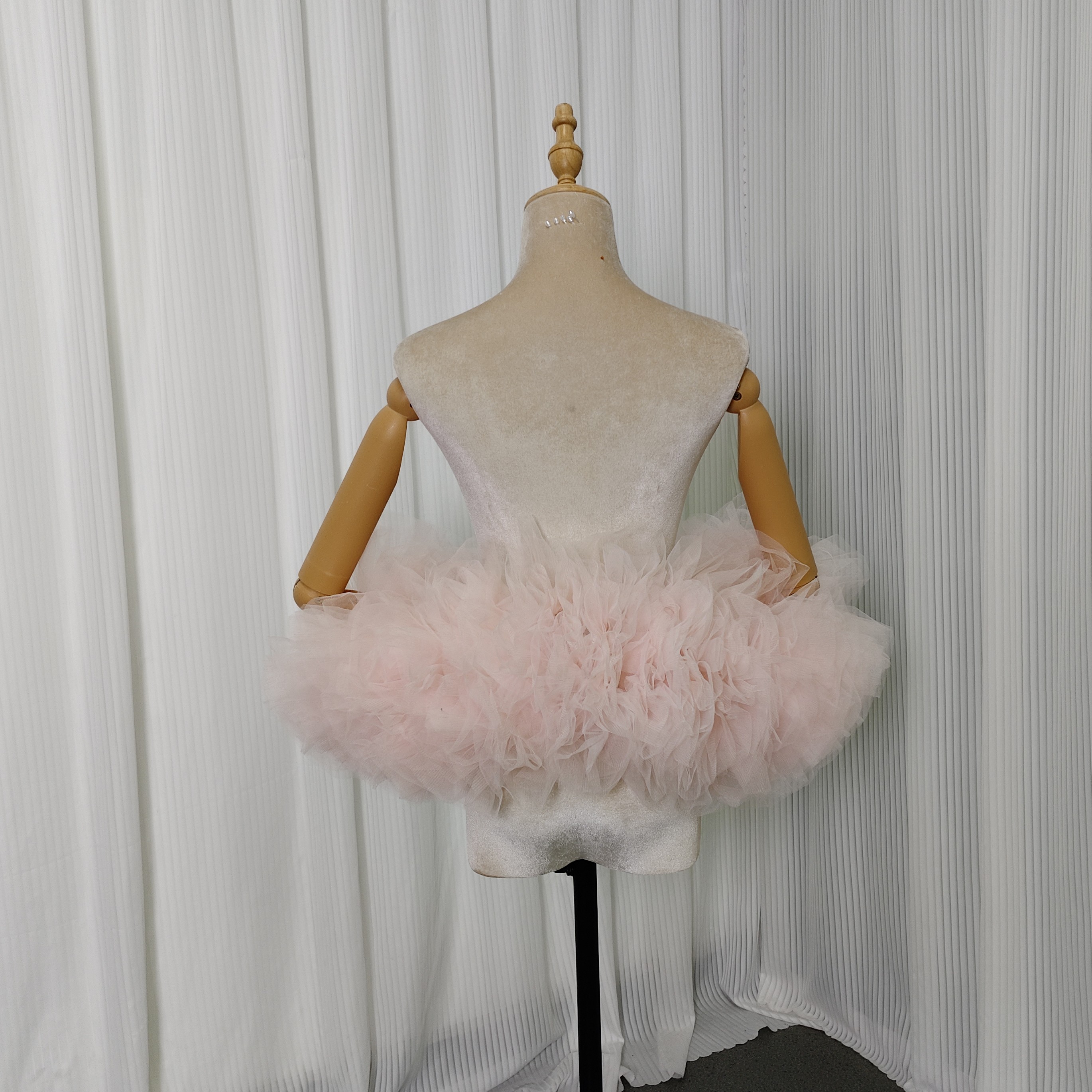 薄ピンク ショール ソフトチュール ラッフルフリル ふわふわ袖 前撮り