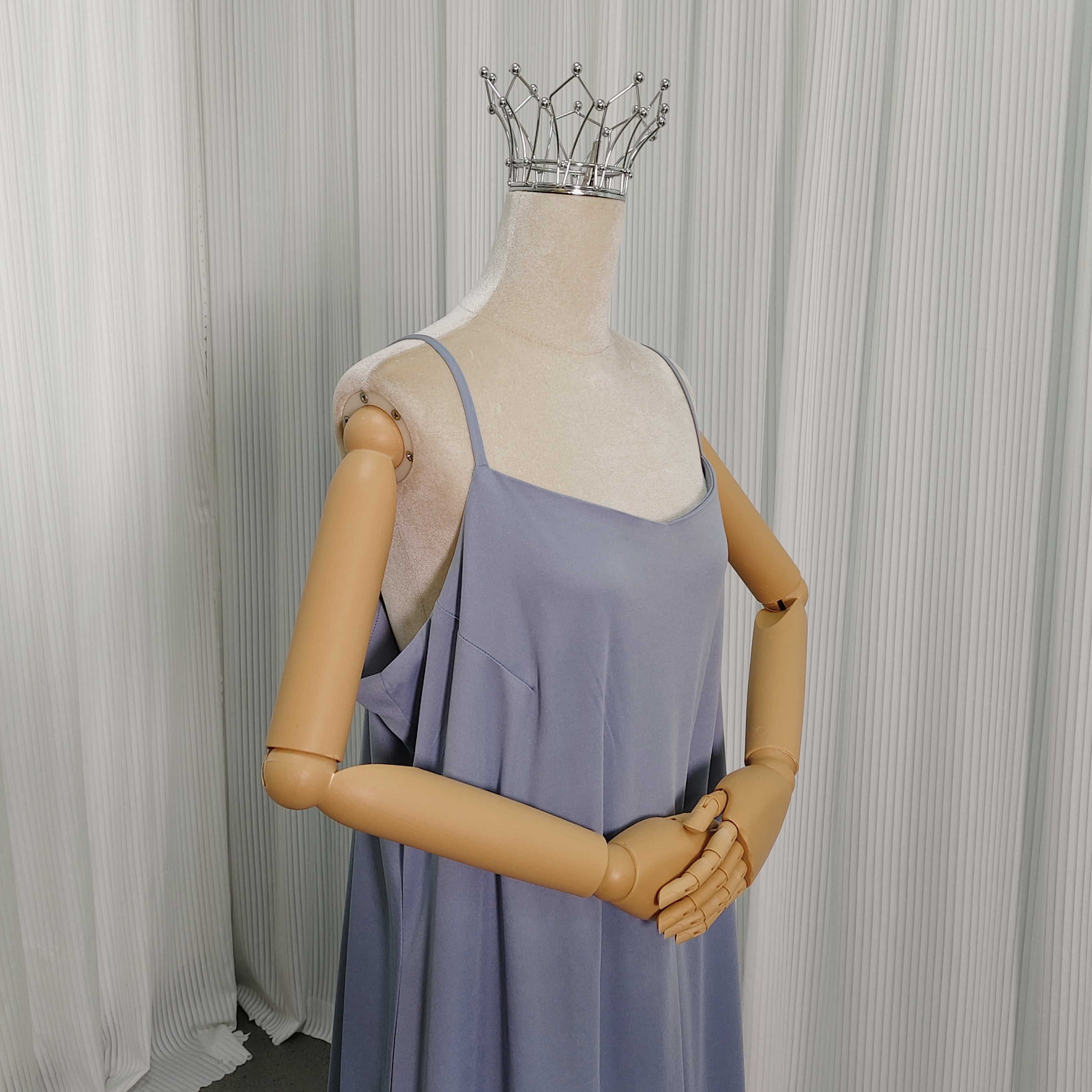 パーティードレス キャミソール ブルー クレープ生地 妊婦 前撮り ファスナー