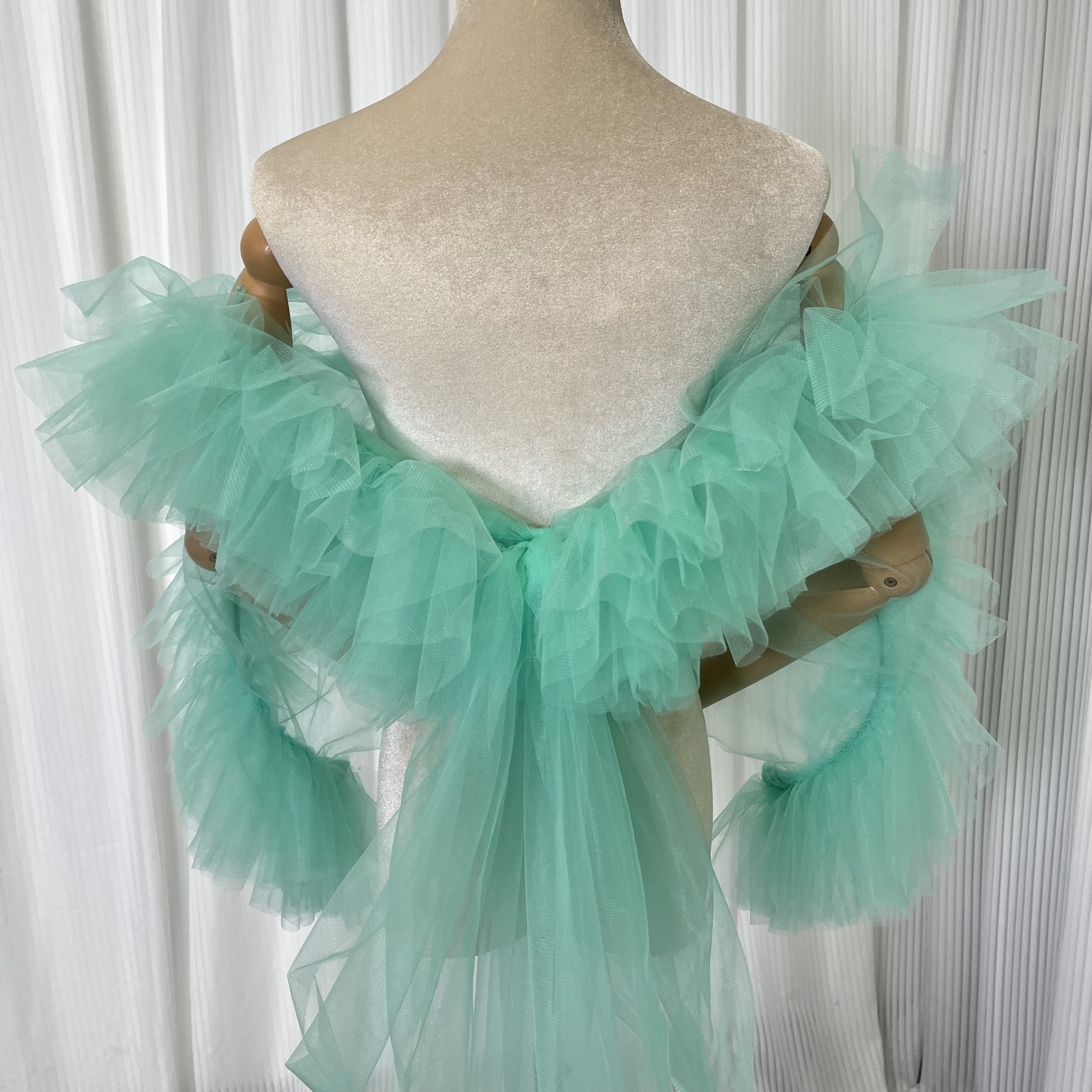 ドレスアレンジ用トップスのみ ブルー ソフトチュール ベール風ポンチョ トレーン 前撮り