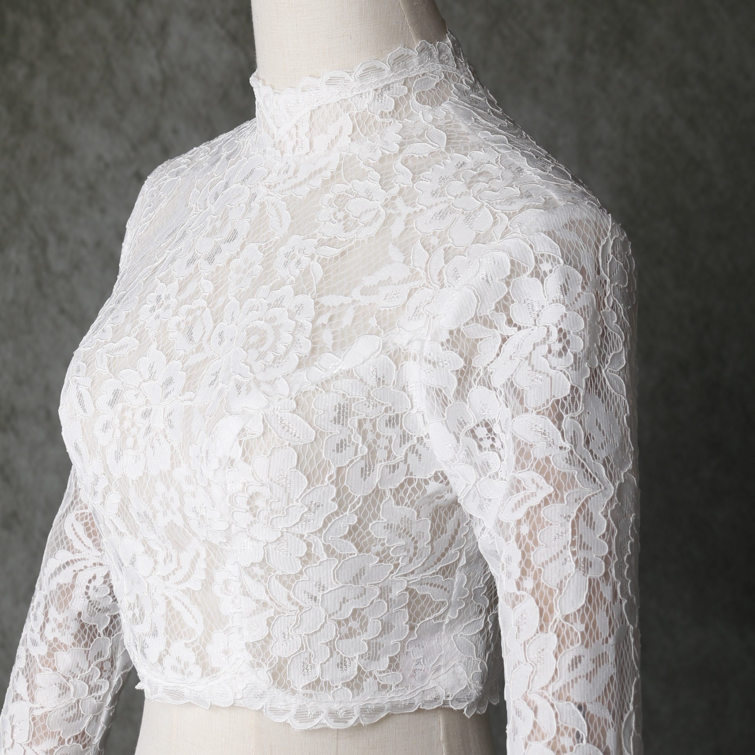 ボレロ ロングスリーブ くるみボタン 上品花レース 花嫁 ウェディングドレス ハンドメイド