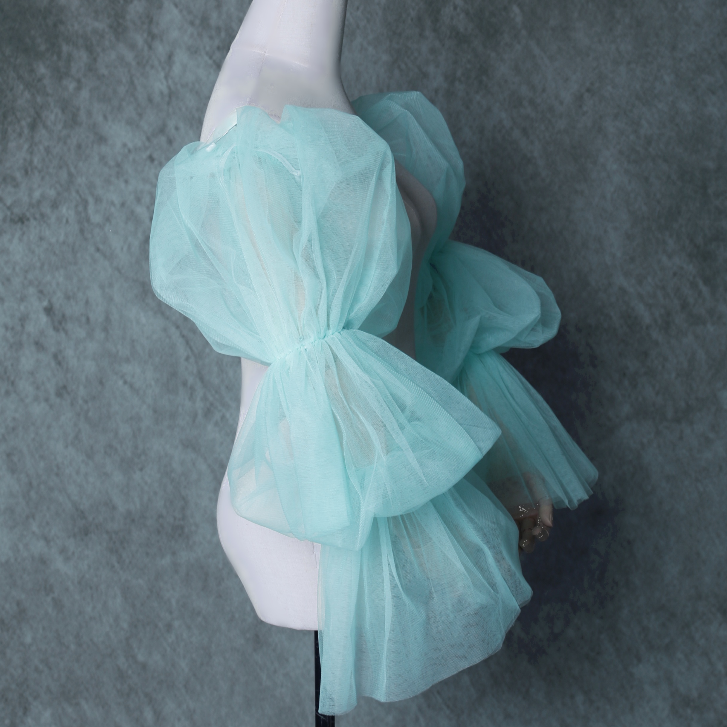 取り外し袖 グリーン ソフトチュール 上品透け袖 ウエディングドレス 可愛い