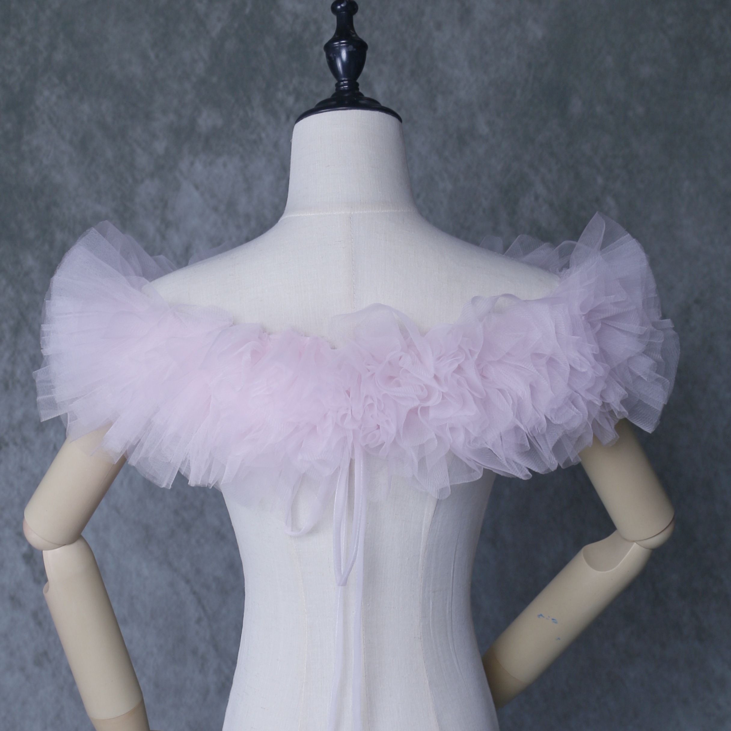 取り外しオフショルダー ピンク 編み上げ ソフトチュール 色直し 花嫁/ウェディングドレス