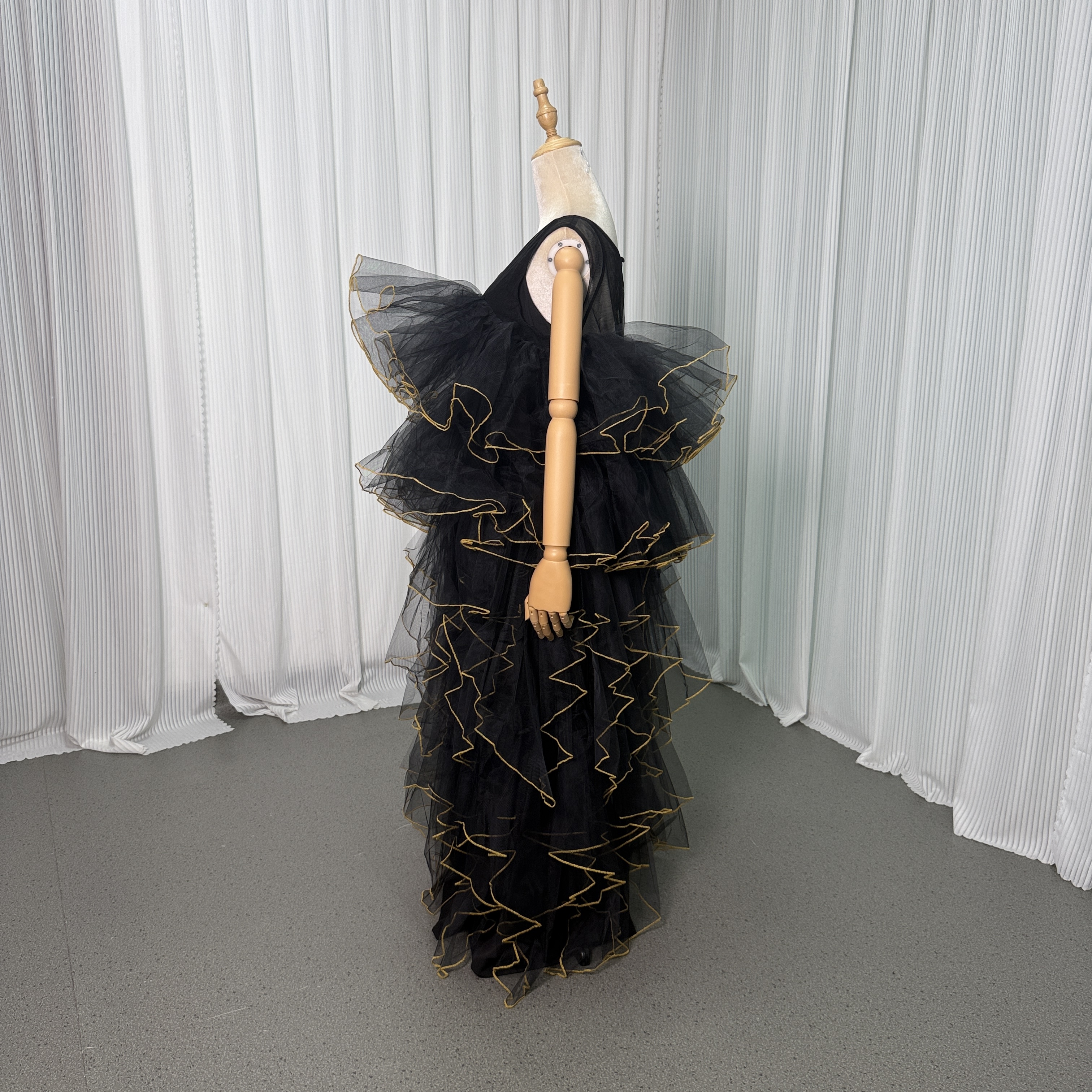 パーティードレス オーバードレス ブラック アシンメトリードレス ラッフルフリル ツーピース 音楽会 前撮り