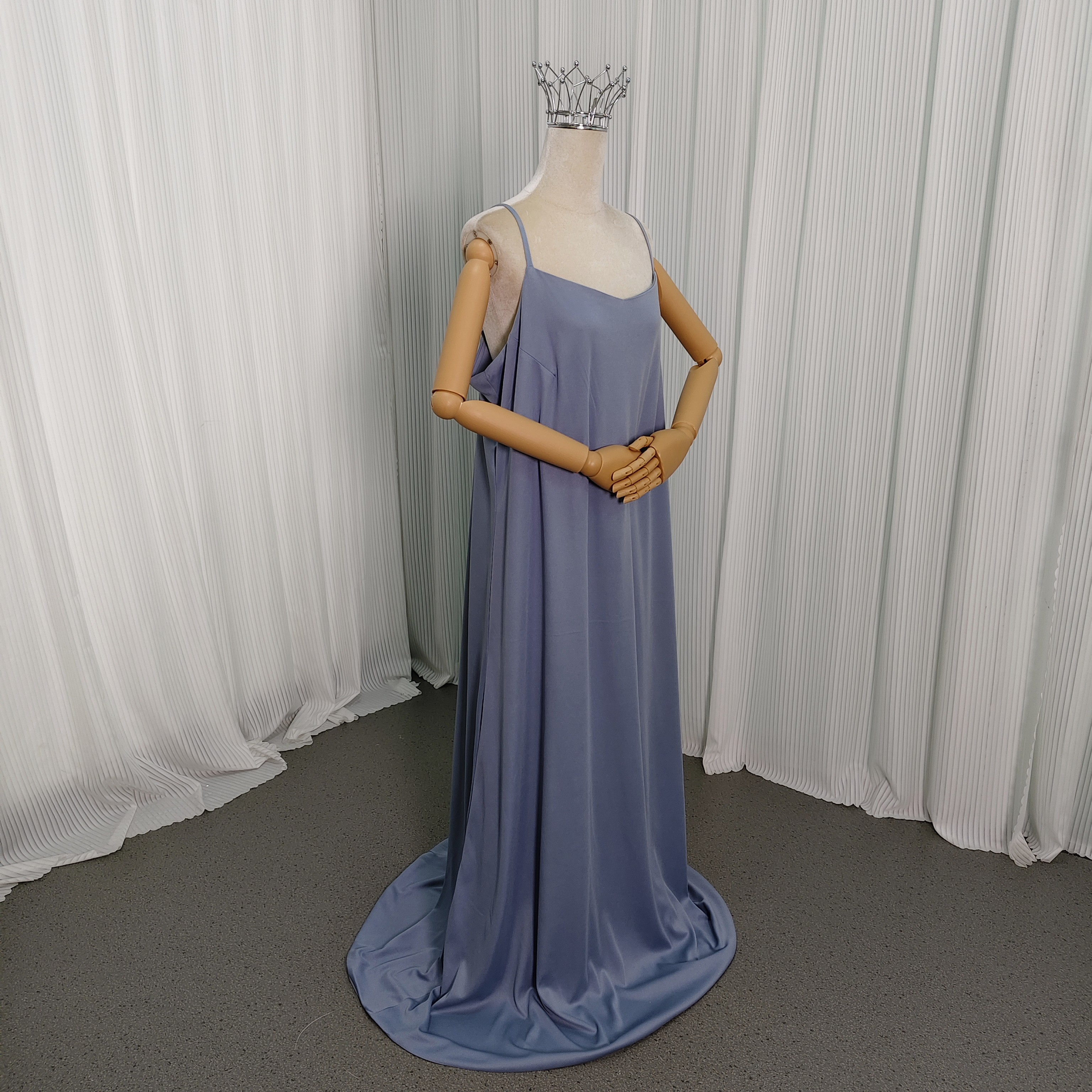 パーティードレス キャミソール ブルー クレープ生地 妊婦 前撮り ファスナー