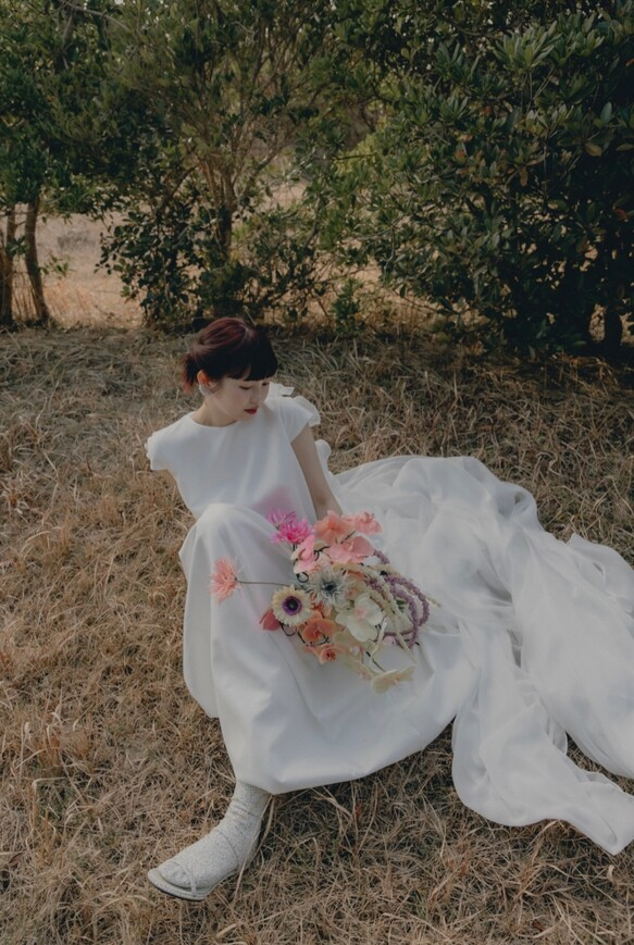 実例写真！リボン ふわふわ 可愛い ふんわりシフォン ブライダル 前撮り 抜群のおしゃれ見え
