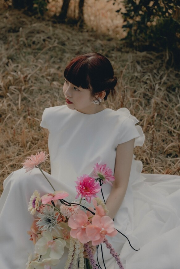 実例写真！リボン ふわふわ 可愛い ふんわりシフォン ブライダル 前撮り 抜群のおしゃれ見え