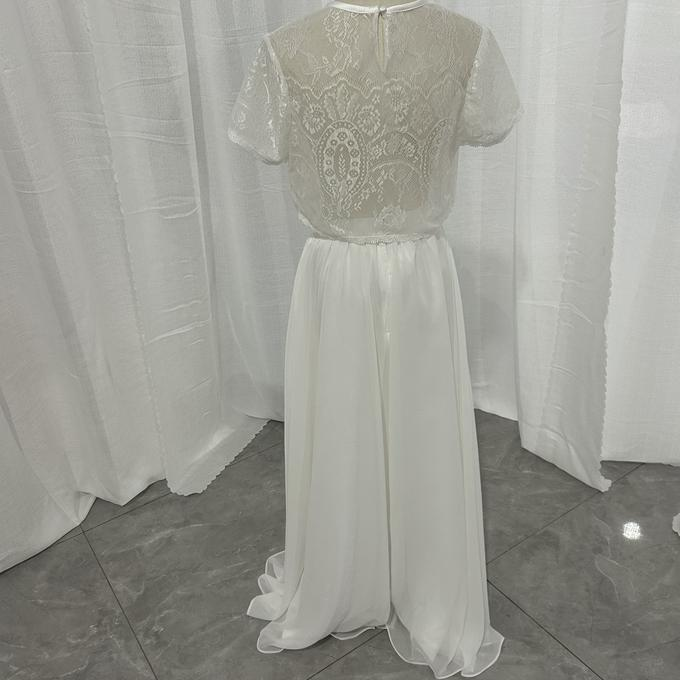 実例写真！パーティードレス ツーピース 流れる透け花レース ロング ふんわりシフォン 前撮り 挙式