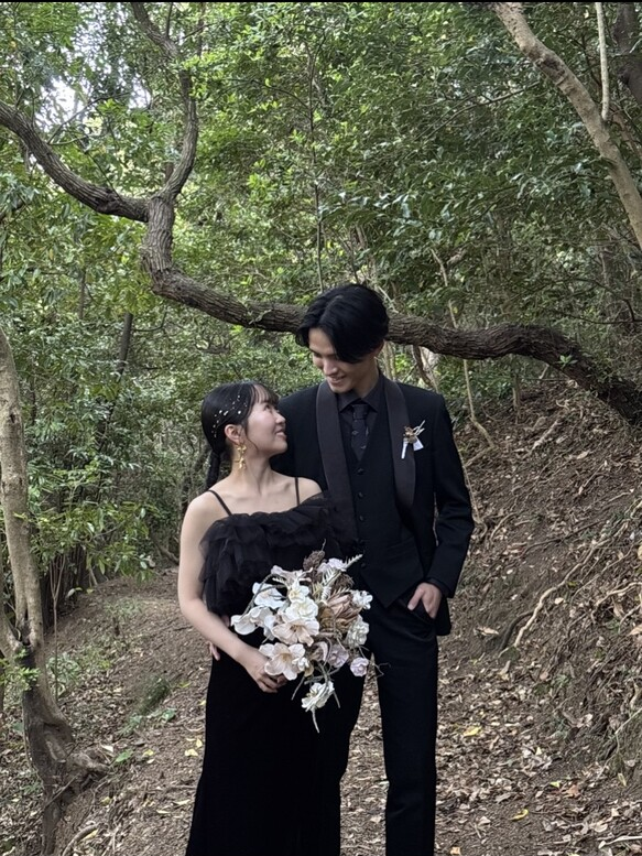 実例写真！パーティードレス ブラック キャミソール ビロード 前撮り 2次会 エレガント