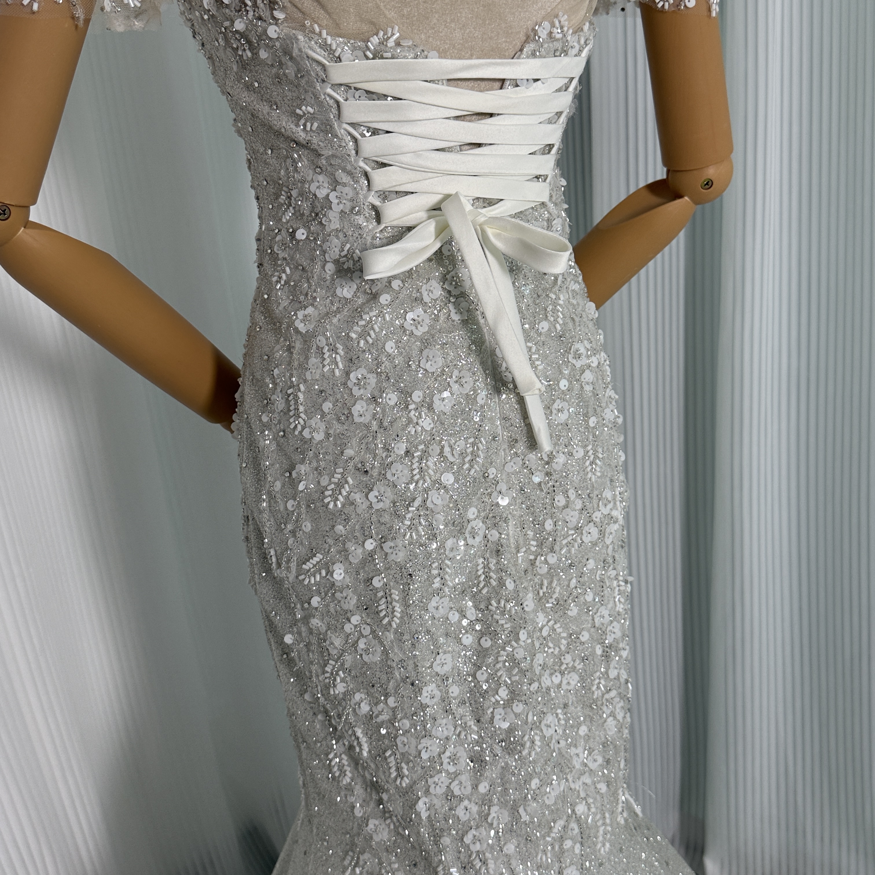 豪華！ウエディングドレス 韓国風ドレス グリッタードレス 半袖 マーメイドライン ハンドメイド 結婚式 花嫁