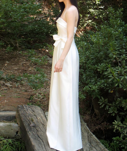 ウェディングドレス ベアトップ ロング リボン スレンダーライン 披露宴 前撮り