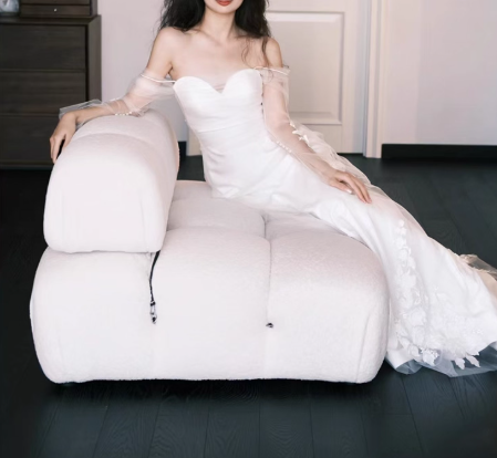 ウエディングドレス オフショルダー シースルー袖 繊細レース スレンダーライン 2次会/合コン