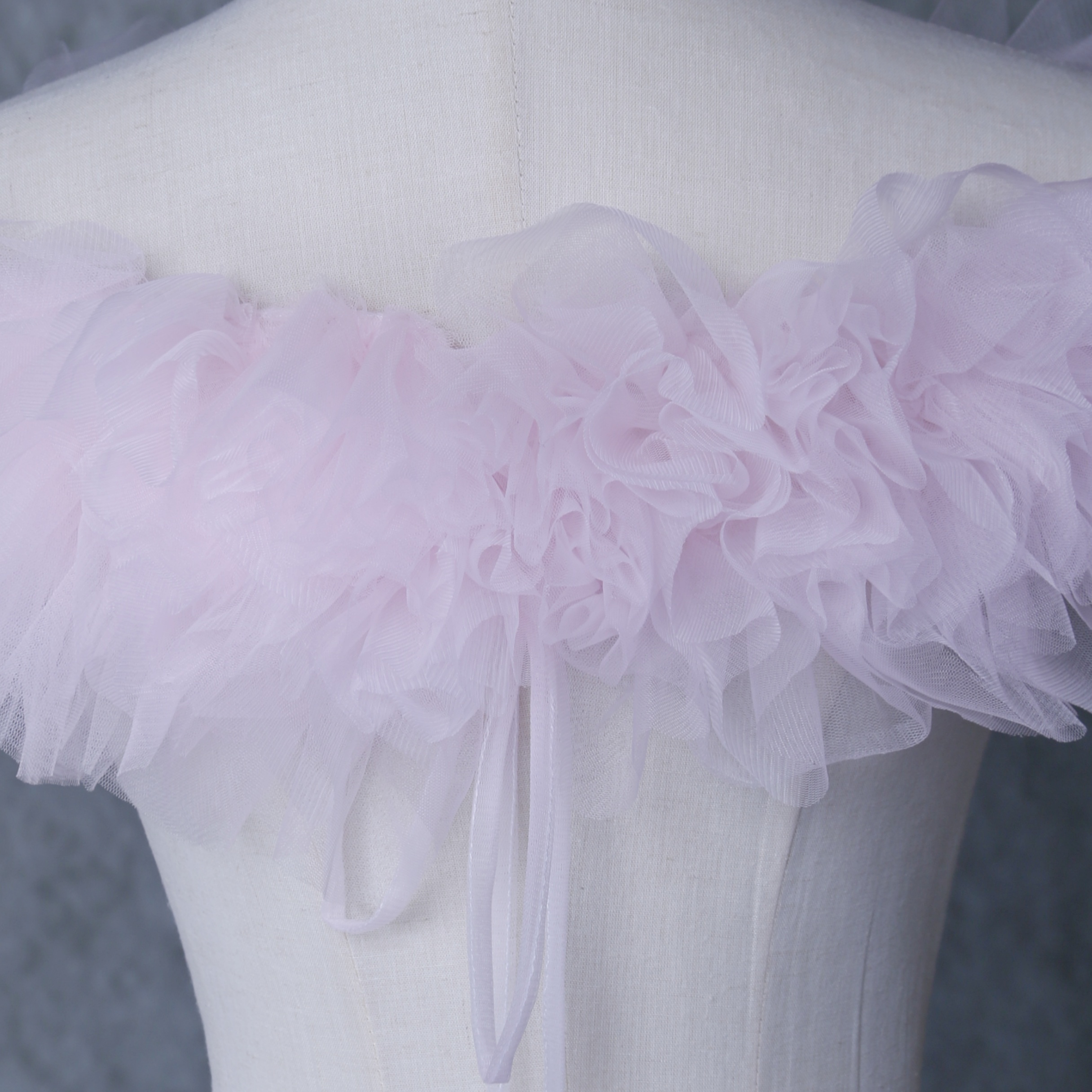 取り外しオフショルダー ピンク 編み上げ ソフトチュール 色直し 花嫁/ウェディングドレス