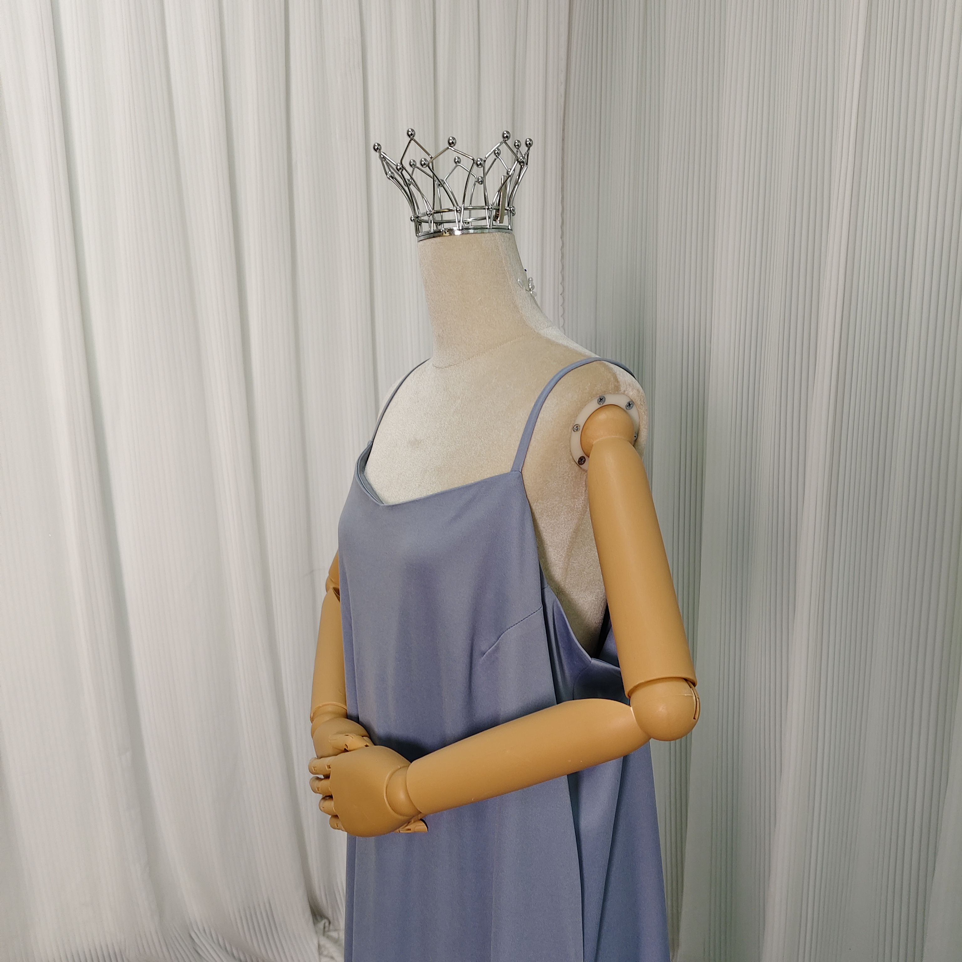 パーティードレス キャミソール ブルー クレープ生地 妊婦 前撮り ファスナー