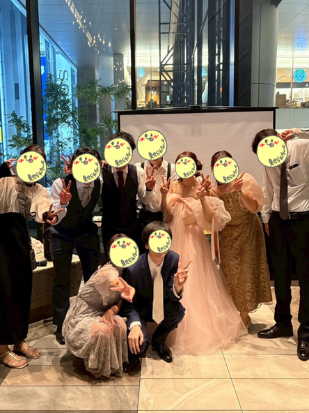 実例写真！カラードレス 薄ピンク ベアトップ パフスリーブ リボン ふわふわドレス 編み上げ 二次会