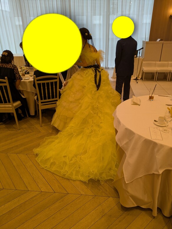 実例写真！イエロー フリルトレーンのみ ラッフルフリル ソフトチュール 花嫁