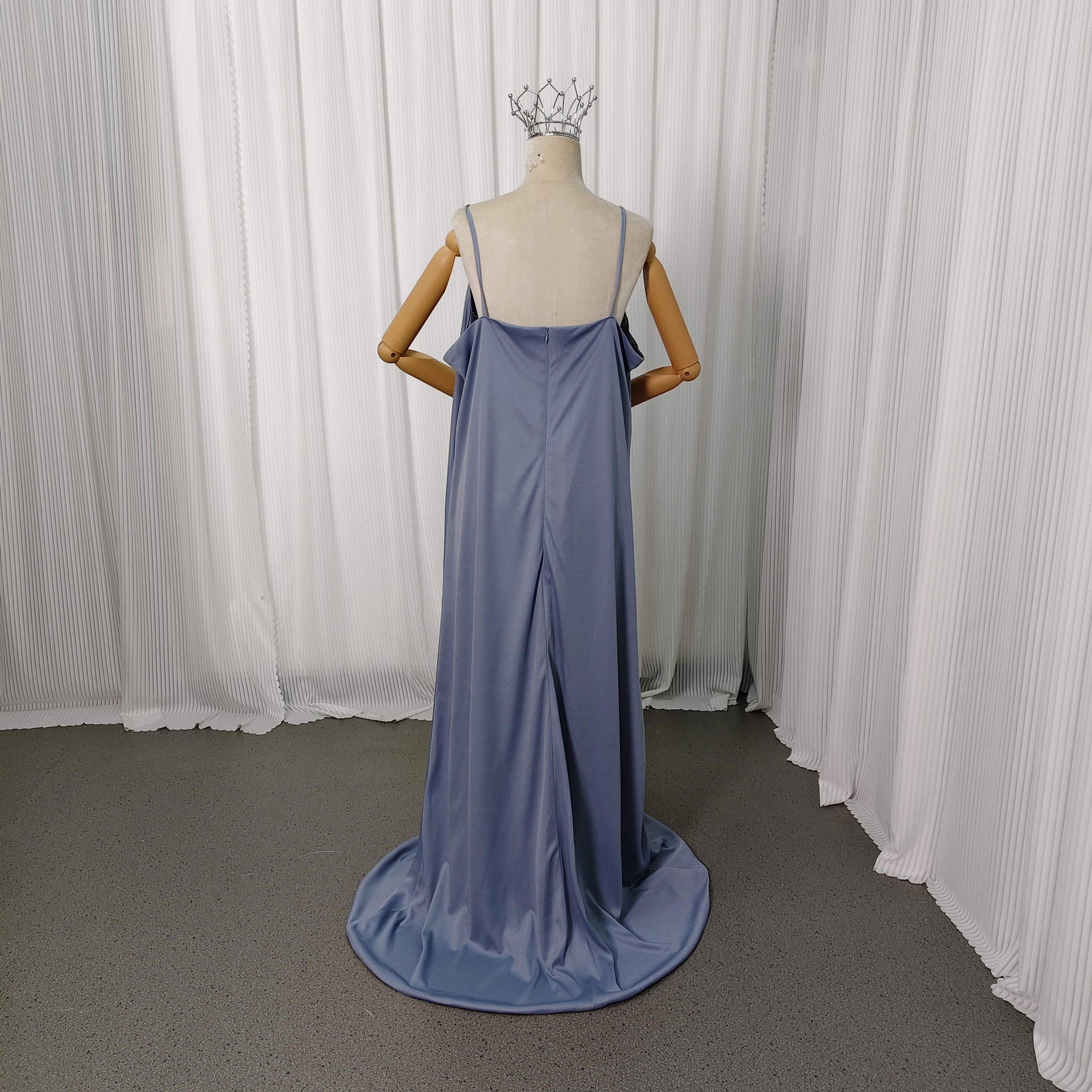 パーティードレス キャミソール ブルー クレープ生地 妊婦 前撮り ファスナー