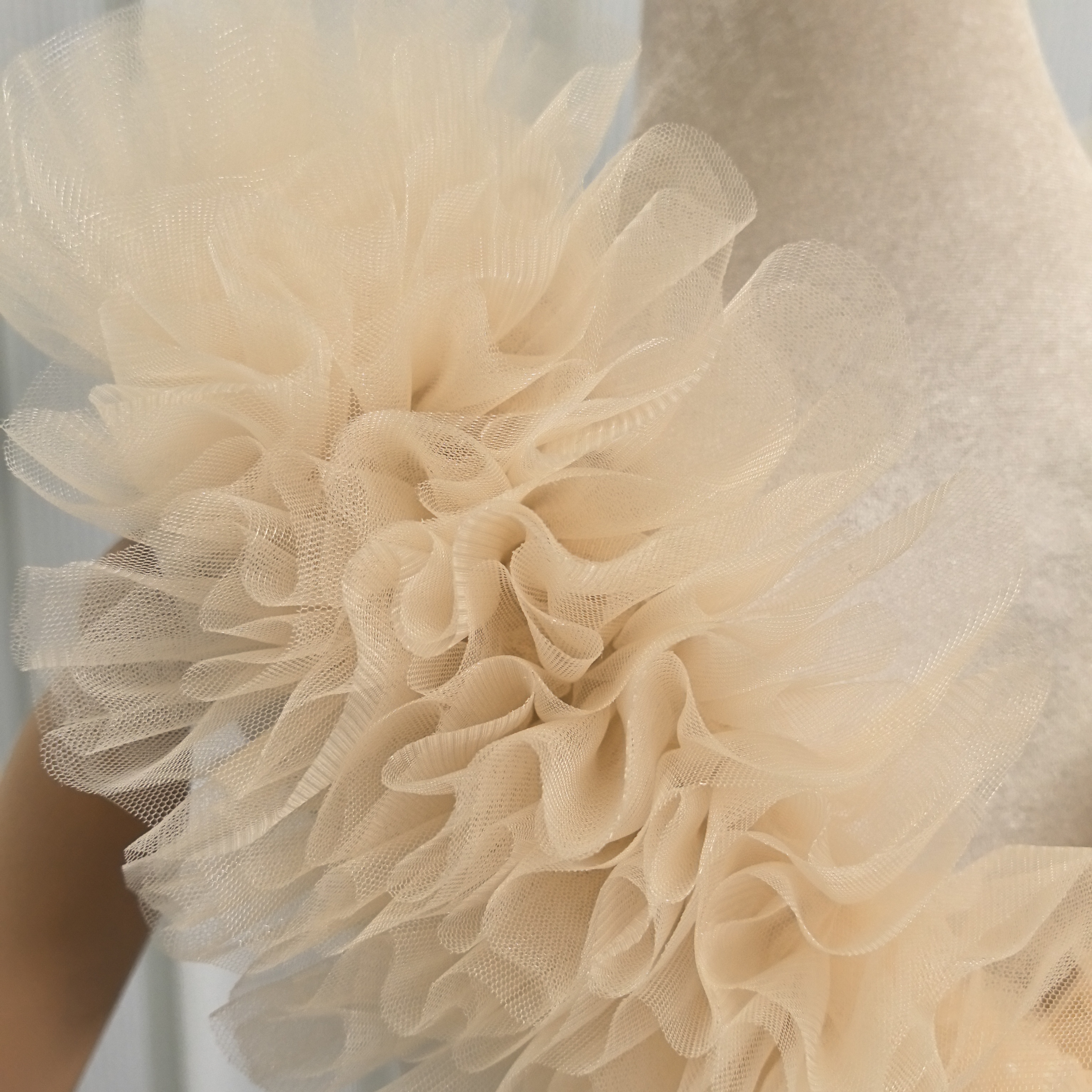 取り外しオフショルダー シャンパン色 ソフトチュール 編み上げ 披露宴 前撮り 色直し