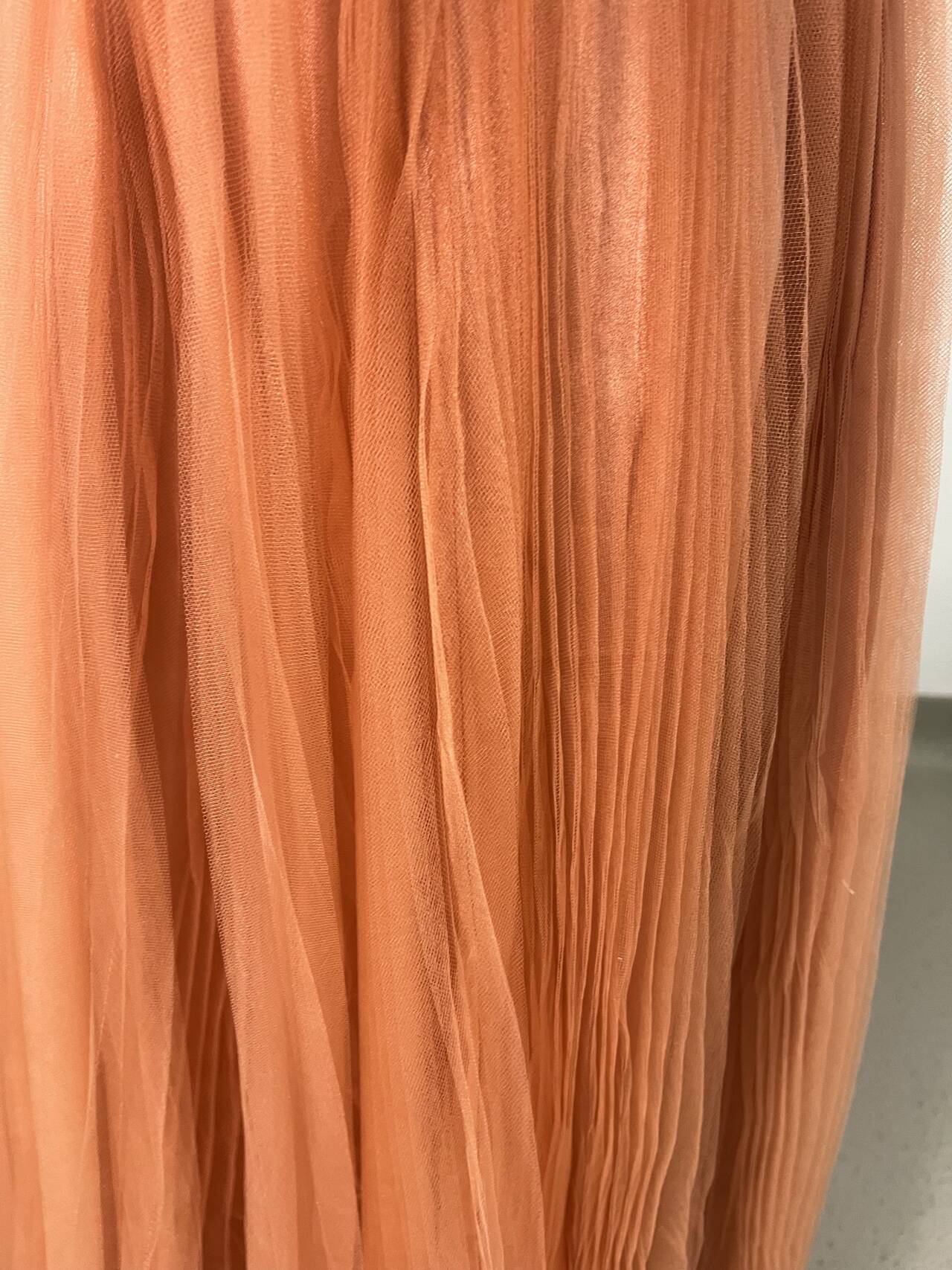 上品！パーティードレス テラコッタ色 プリーツスカート ベアトップ ファスナー ロング 前撮り