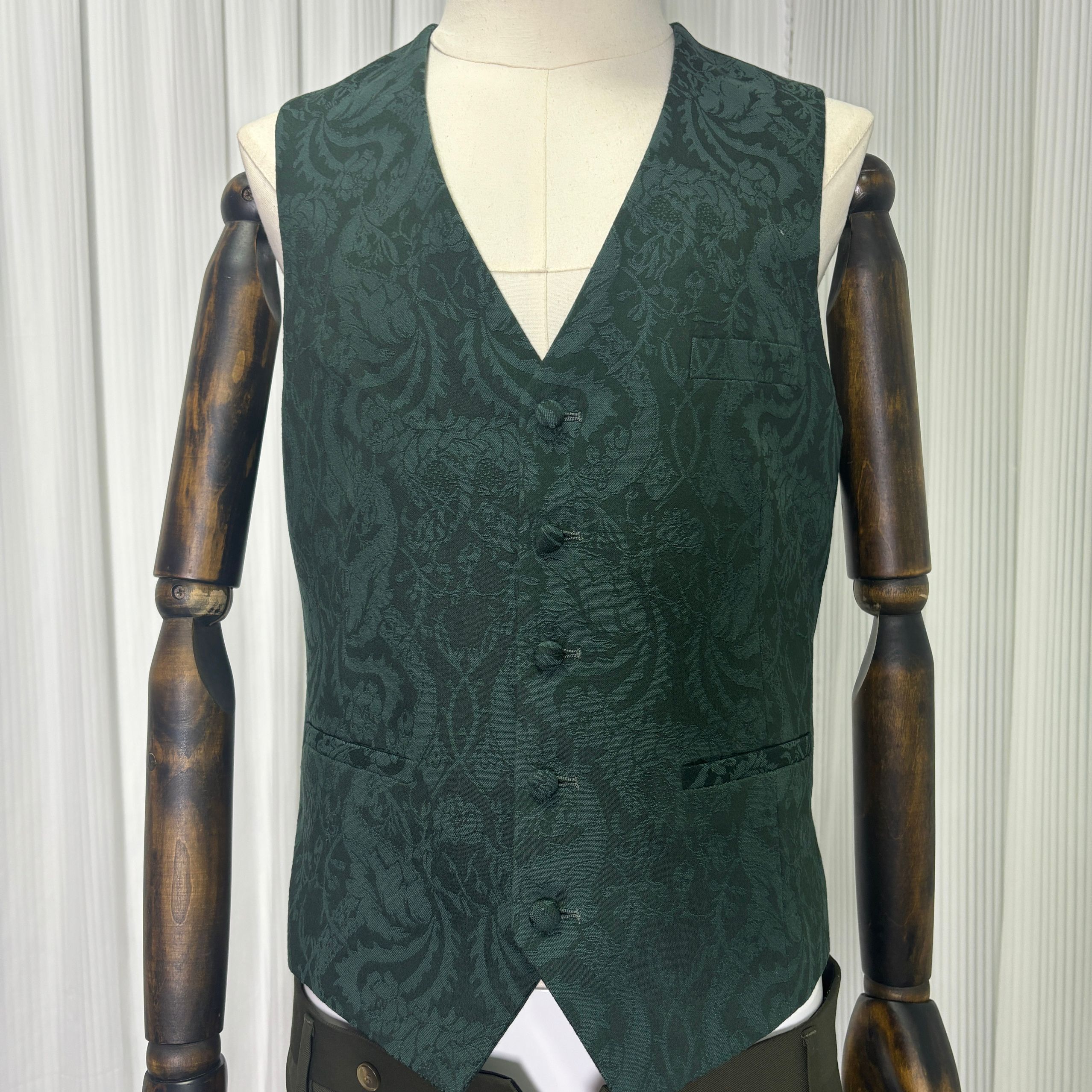 カーキ色 タキシード ジャケット、ベスト、パンツの3点セット ジャガード生地 新郎衣装