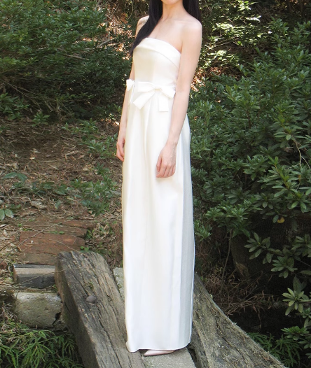 ウェディングドレス ベアトップ ロング リボン スレンダーライン 披露宴 前撮り