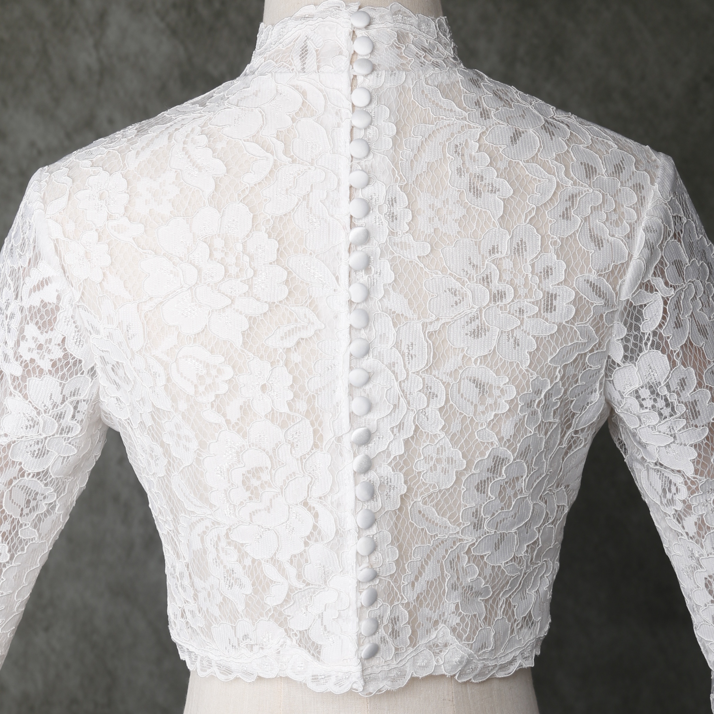 ボレロ ロングスリーブ くるみボタン 上品花レース 花嫁 ウェディングドレス ハンドメイド