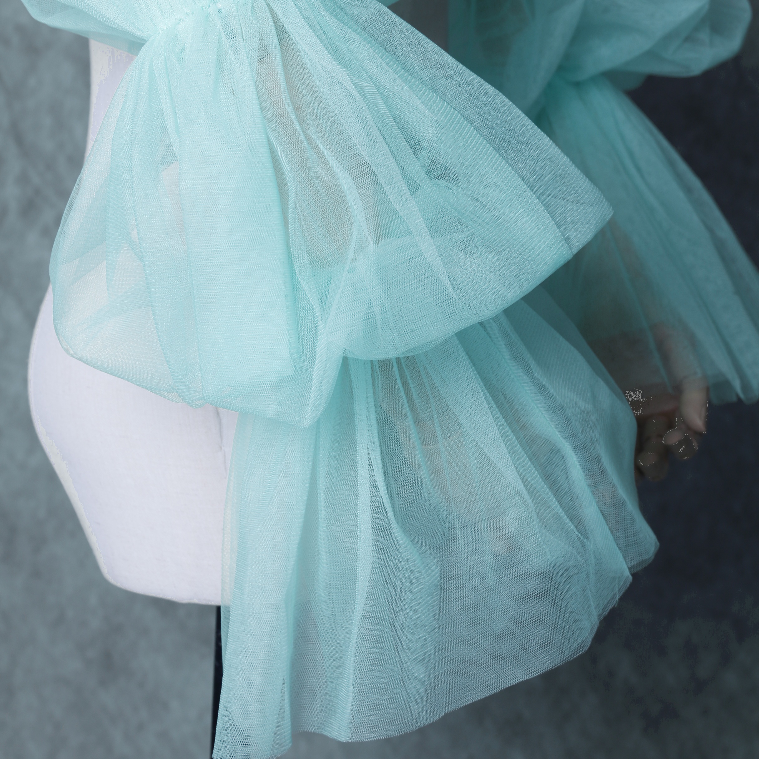 取り外し袖 グリーン ソフトチュール 上品透け袖 ウエディングドレス 可愛い