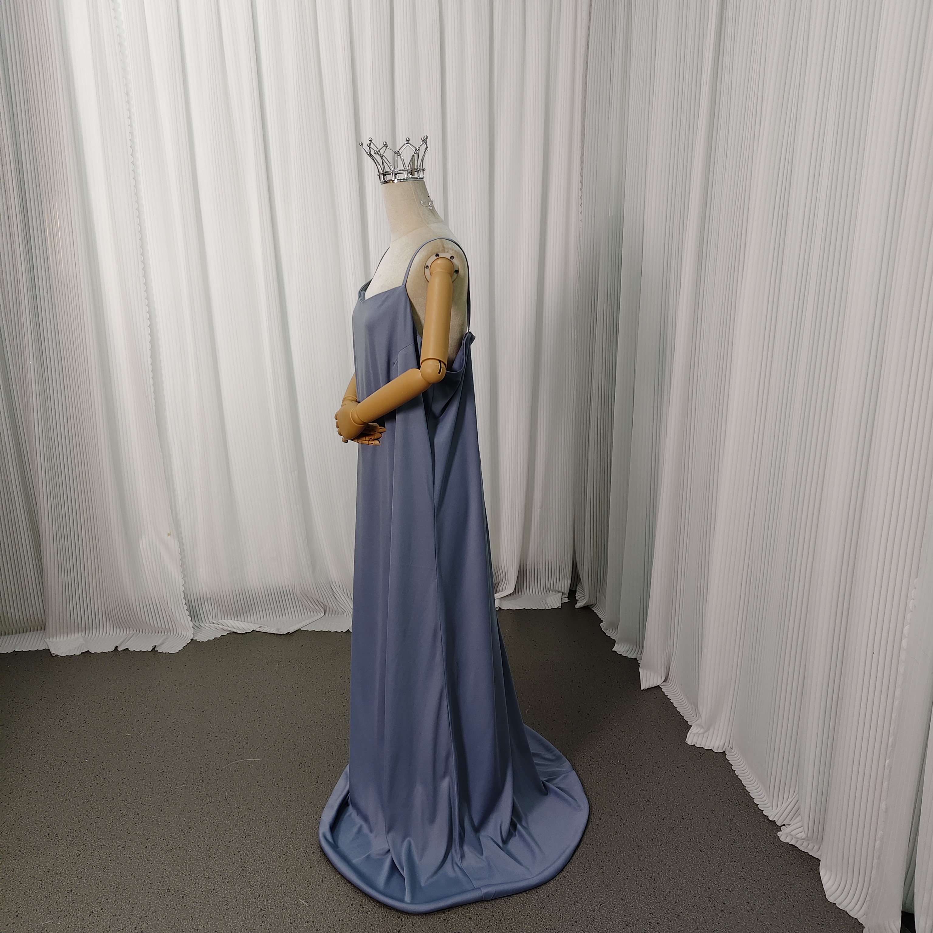 パーティードレス キャミソール ブルー クレープ生地 妊婦 前撮り ファスナー