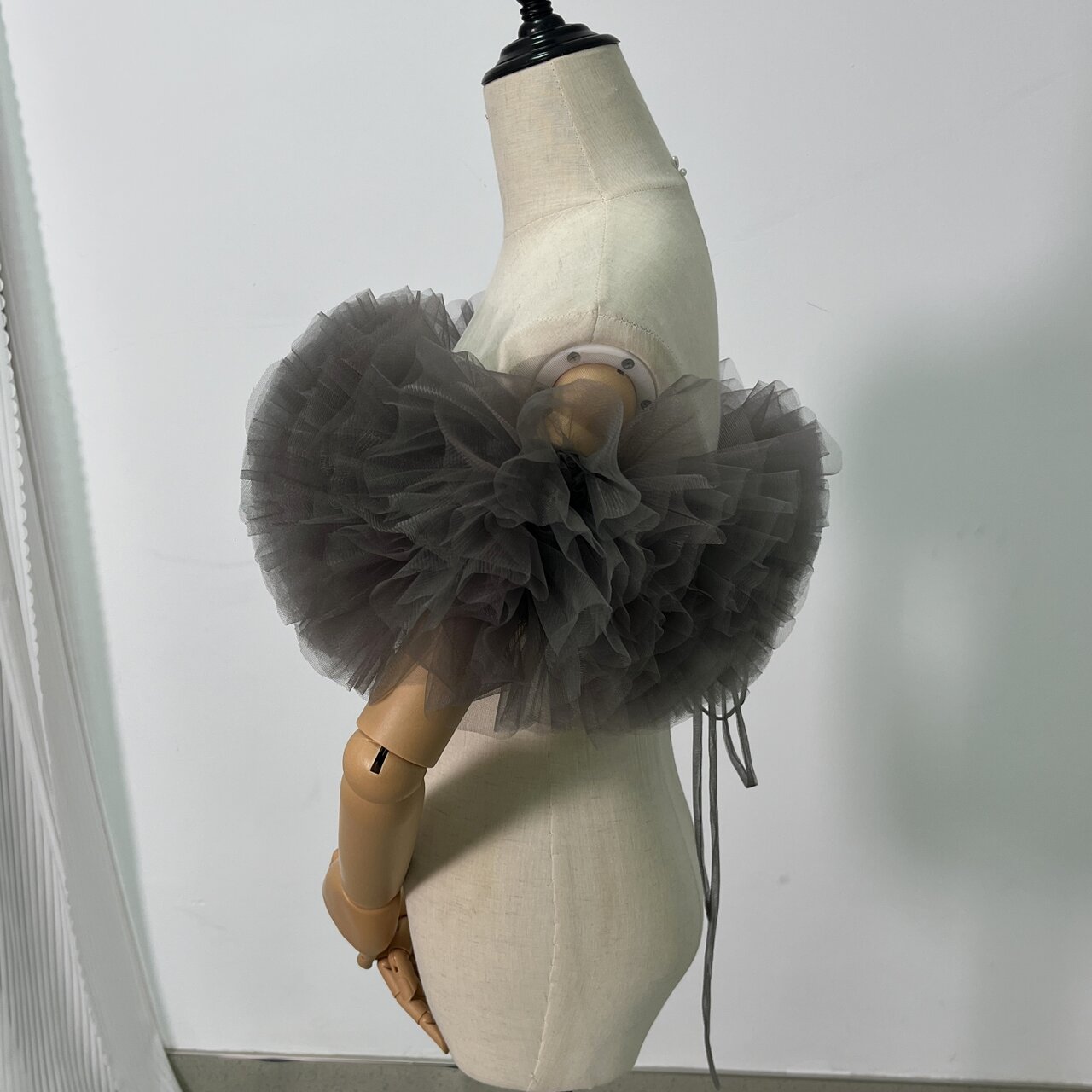 送料無料！ウエディングドレス グレー ２色ミックス オフショルダー カラードレス サイズ調整可能　ドレスアレンジ お色直し