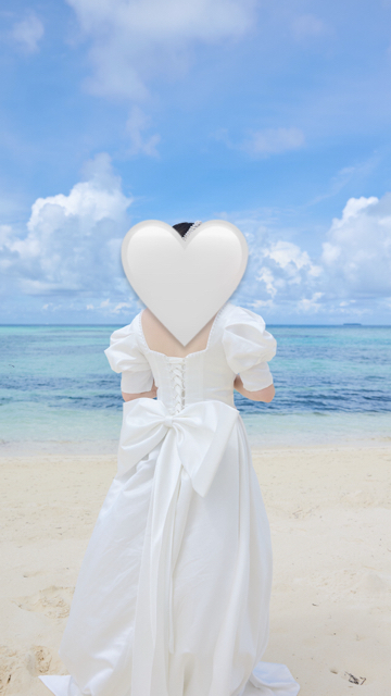 実例写真！ウエディングドレス パフスリーブ バックリボン プリンセスライン 編み上げ 挙式