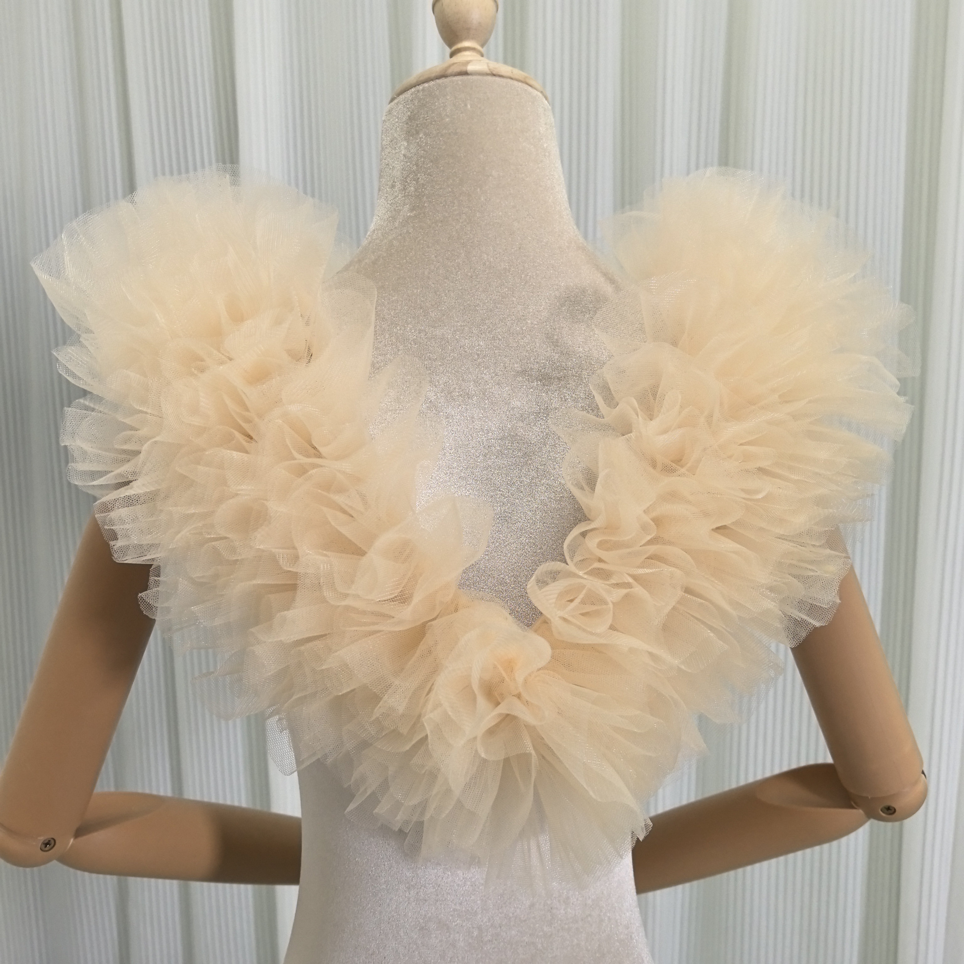 取り外しオフショルダー シャンパン色 ソフトチュール 編み上げ 披露宴 前撮り 色直し
