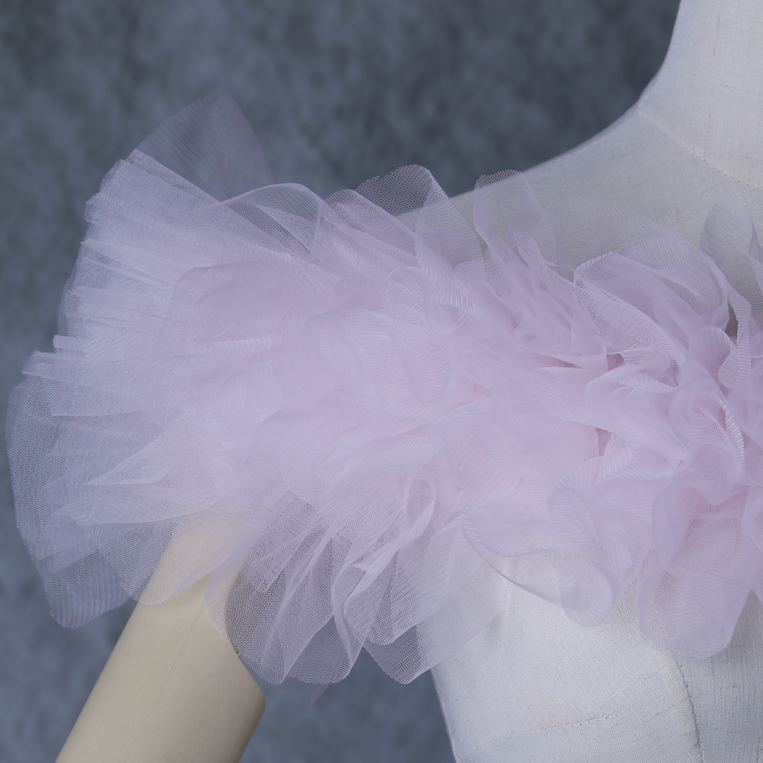 取り外しオフショルダー ピンク 編み上げ ソフトチュール 色直し 花嫁/ウェディングドレス