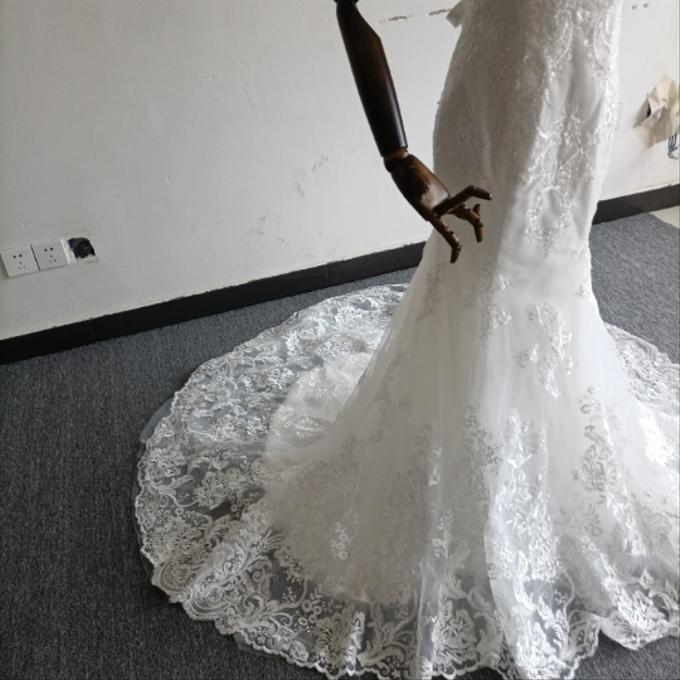 実例写真！2ways ウェディングドレス ベアトップ オーバースカート マーメイドライン 流れる透け花レース 花嫁 前撮り