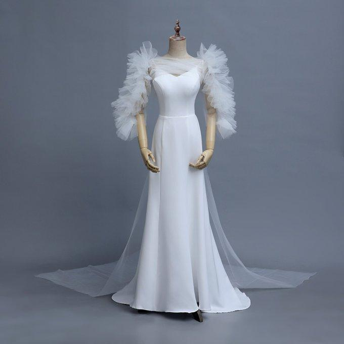 実例写真！人気上昇！ウェディングドレス ツーピース ビーズ クレープ生地 ブライダル トップス 前撮り