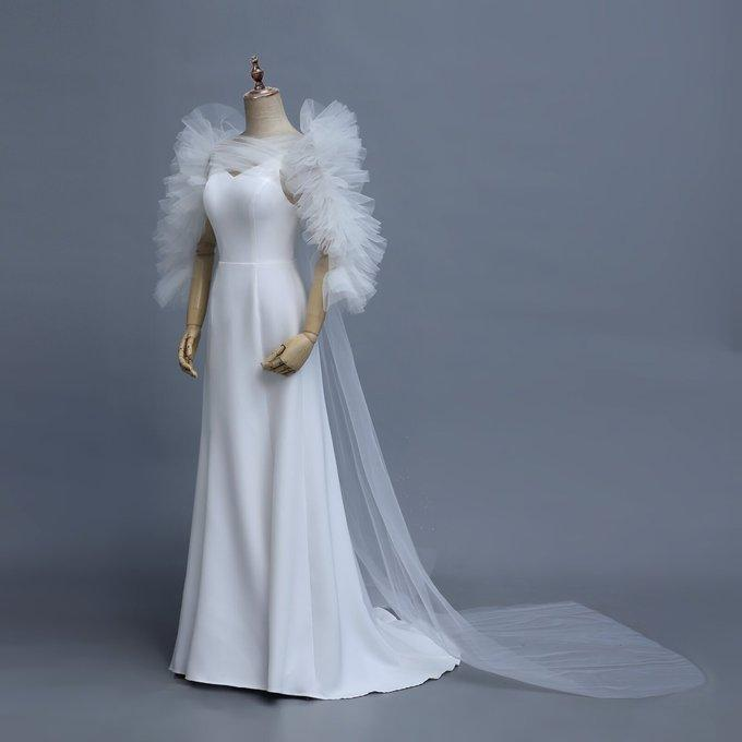 実例写真！人気上昇！ウェディングドレス ツーピース ビーズ クレープ生地 ブライダル トップス 前撮り