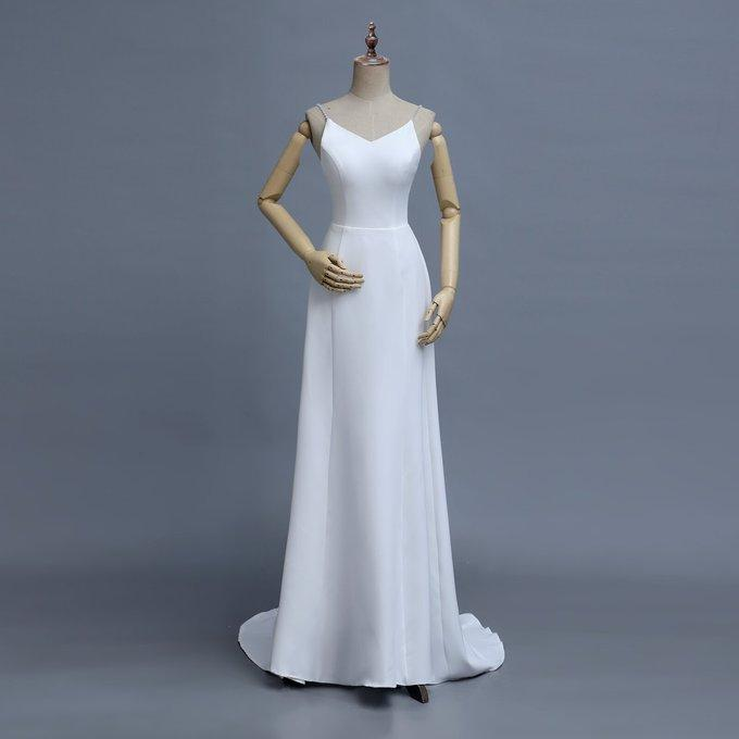 実例写真！人気上昇！ウェディングドレス ツーピース ビーズ クレープ生地 ブライダル トップス 前撮り