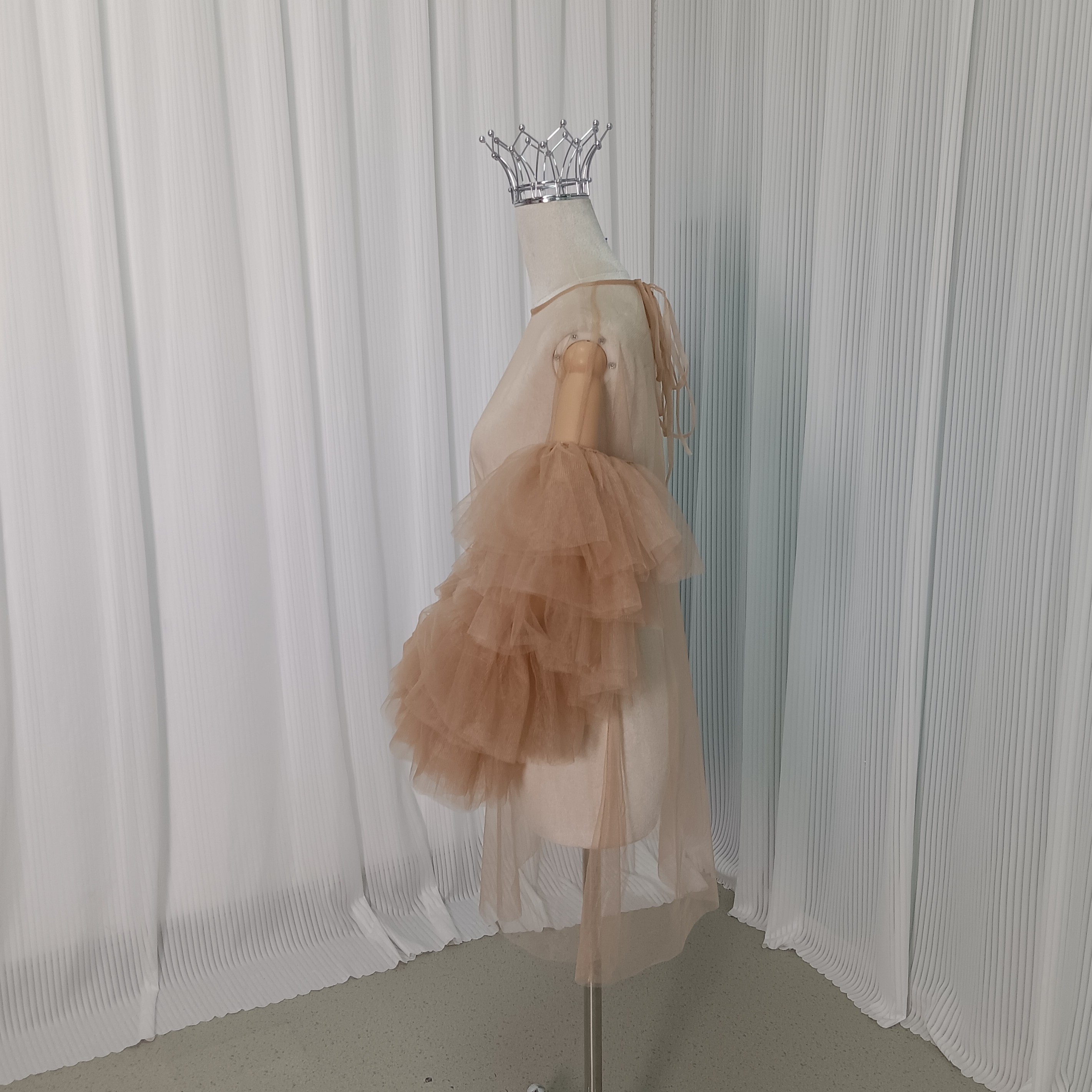 トップス ソフトチュール ベージュ レイヤードドレス ロングスリーブ カーディガン 二次会