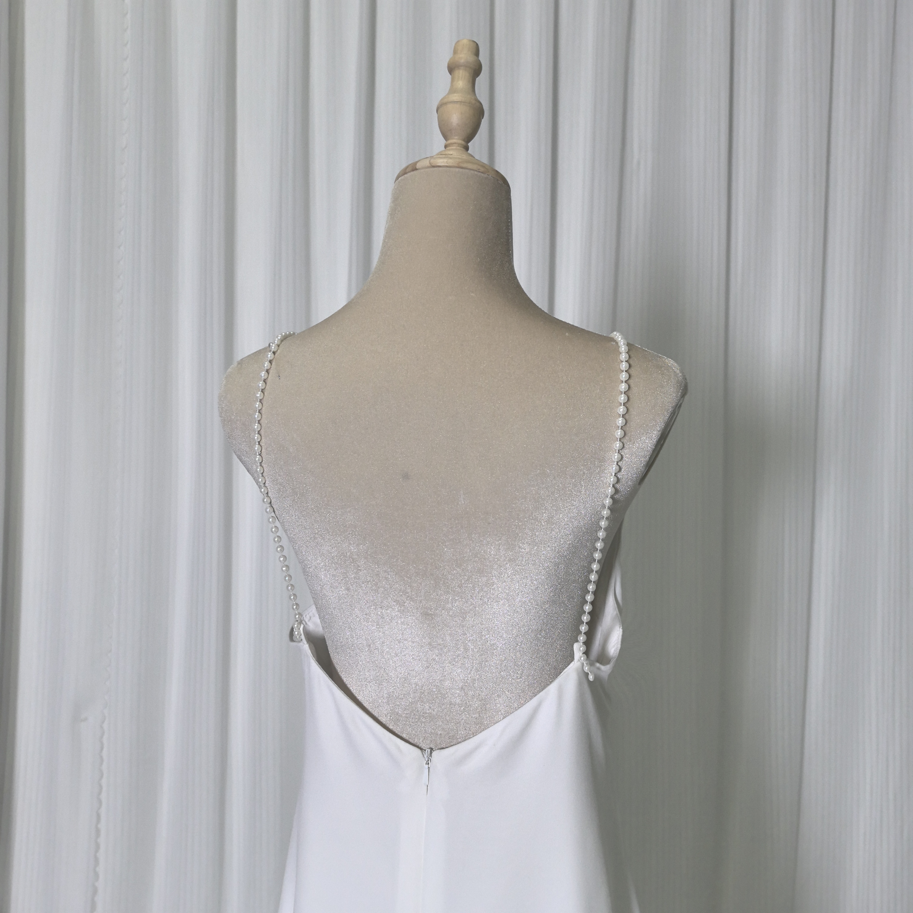 エレガント ウエディングドレス パール キャミソール スレンダーライン パーティードレス 背中見せ 前撮り