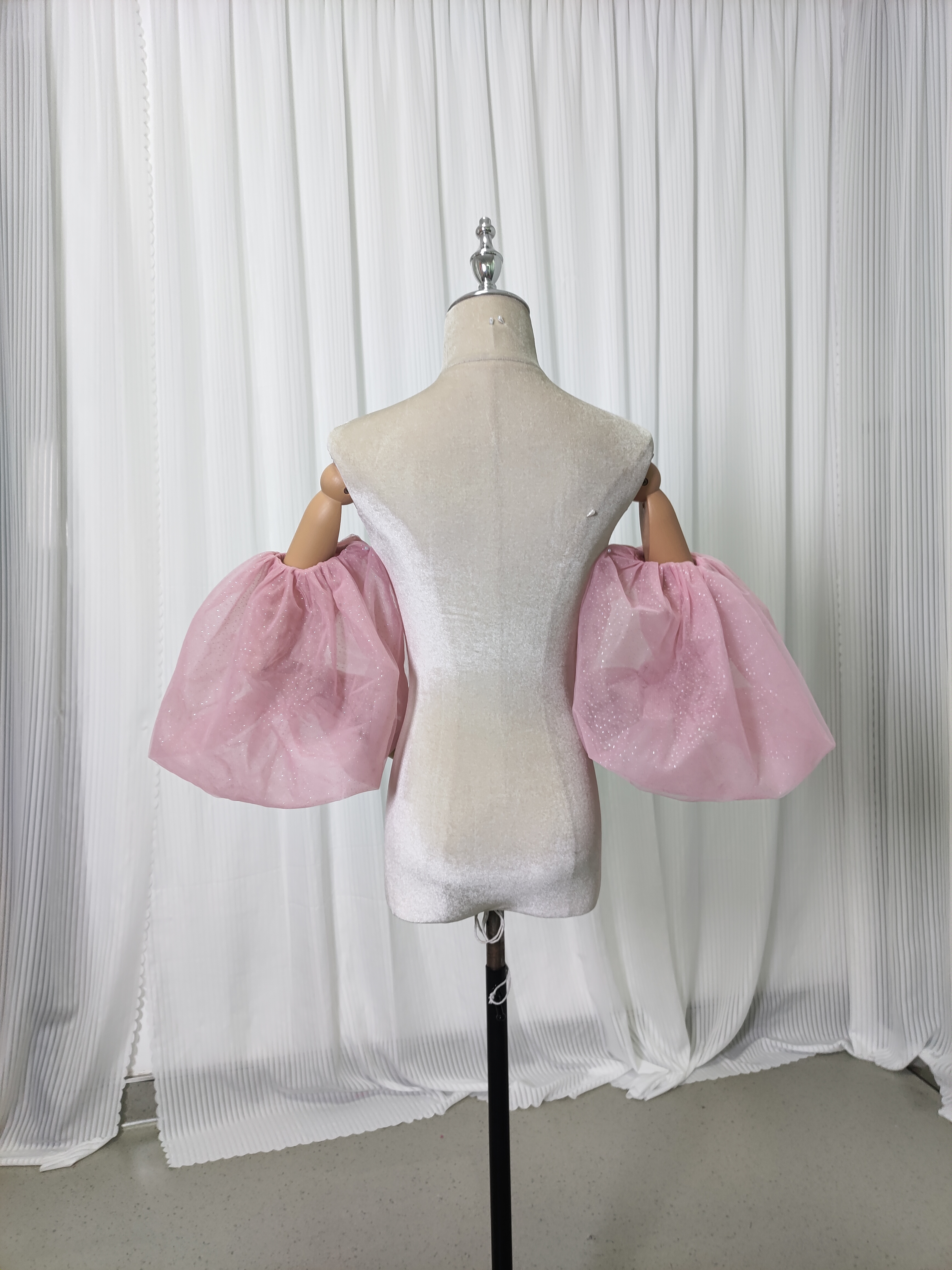 パフスリーブ 取り外し袖 キラキラグリッターチュール ストレッチ 花嫁/ウェディングドレス