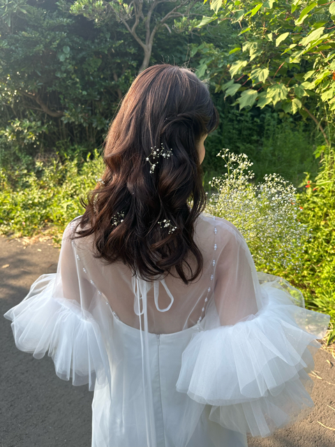 実例写真！2ways トップス+キャミソール 可愛い 前撮り ソフトチュール クレープ生地 ふわふわ 披露宴 前撮り