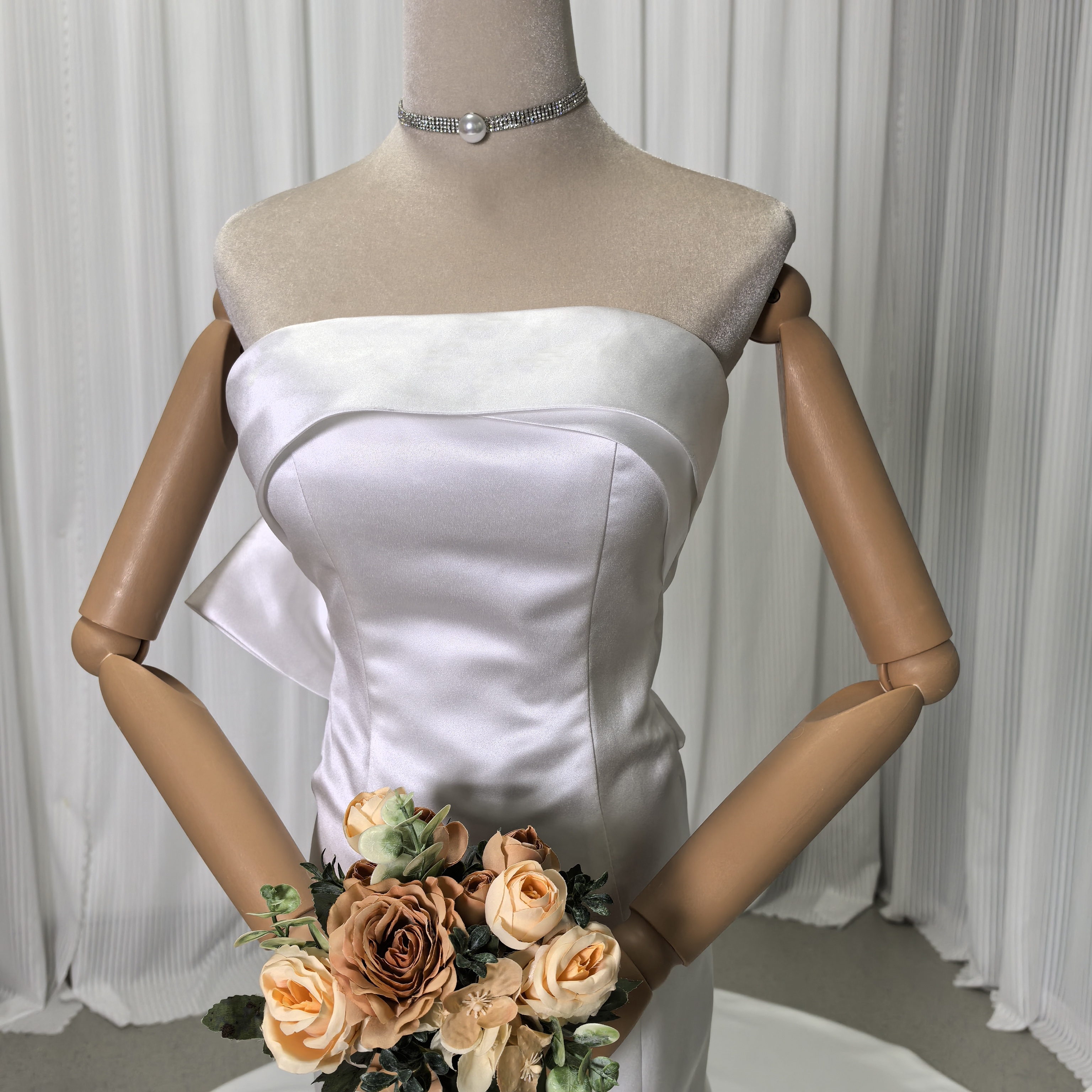 ウェディングドレス ベアトップ マーメイドライン リボン デザイン感 編み上げ 結婚式