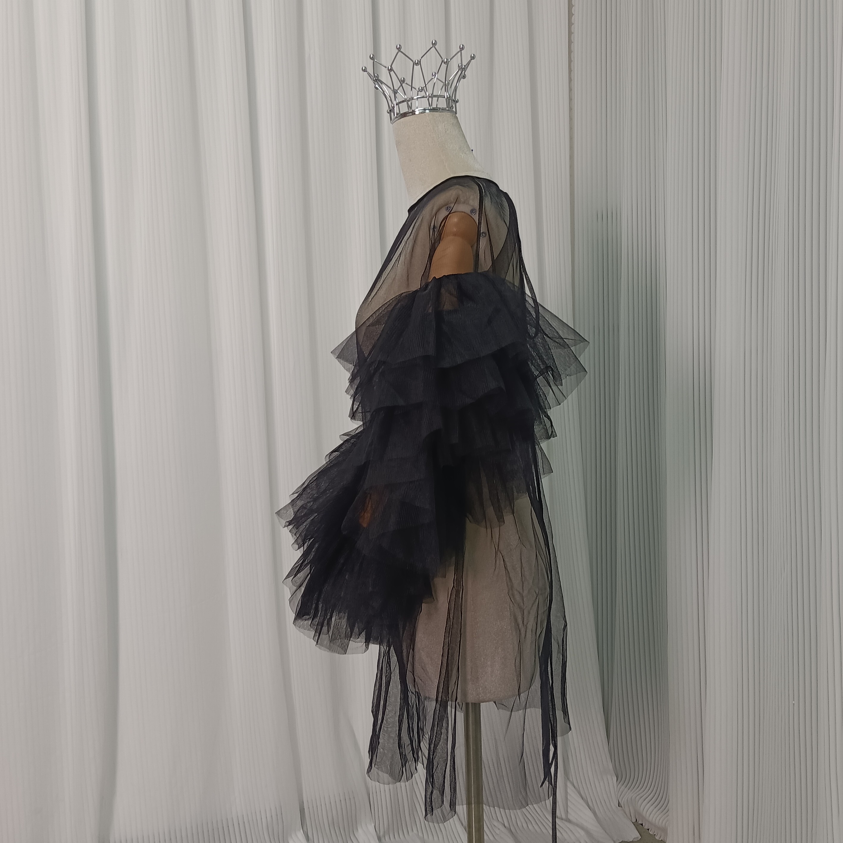 トップス ブラック ソフトチュール レイヤードドレス ロングスリーブ カーディガン 披露宴