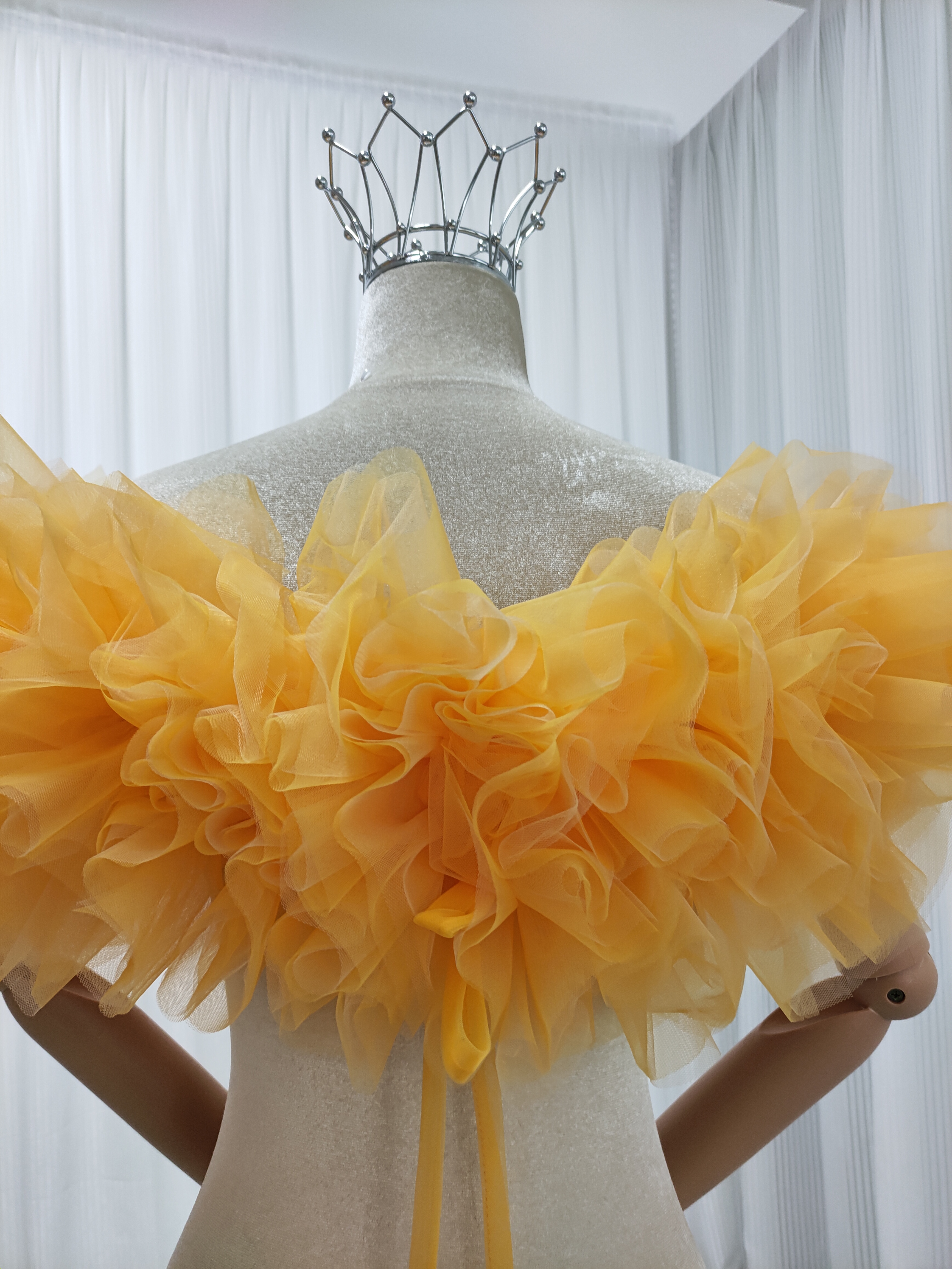 オフショルダー イエロー ソフトチュール 編み上げ 可愛い 優しい 花嫁