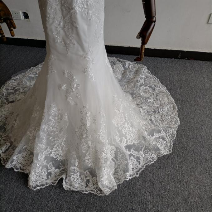 実例写真！2ways ウェディングドレス ベアトップ オーバースカート マーメイドライン 流れる透け花レース 花嫁 前撮り