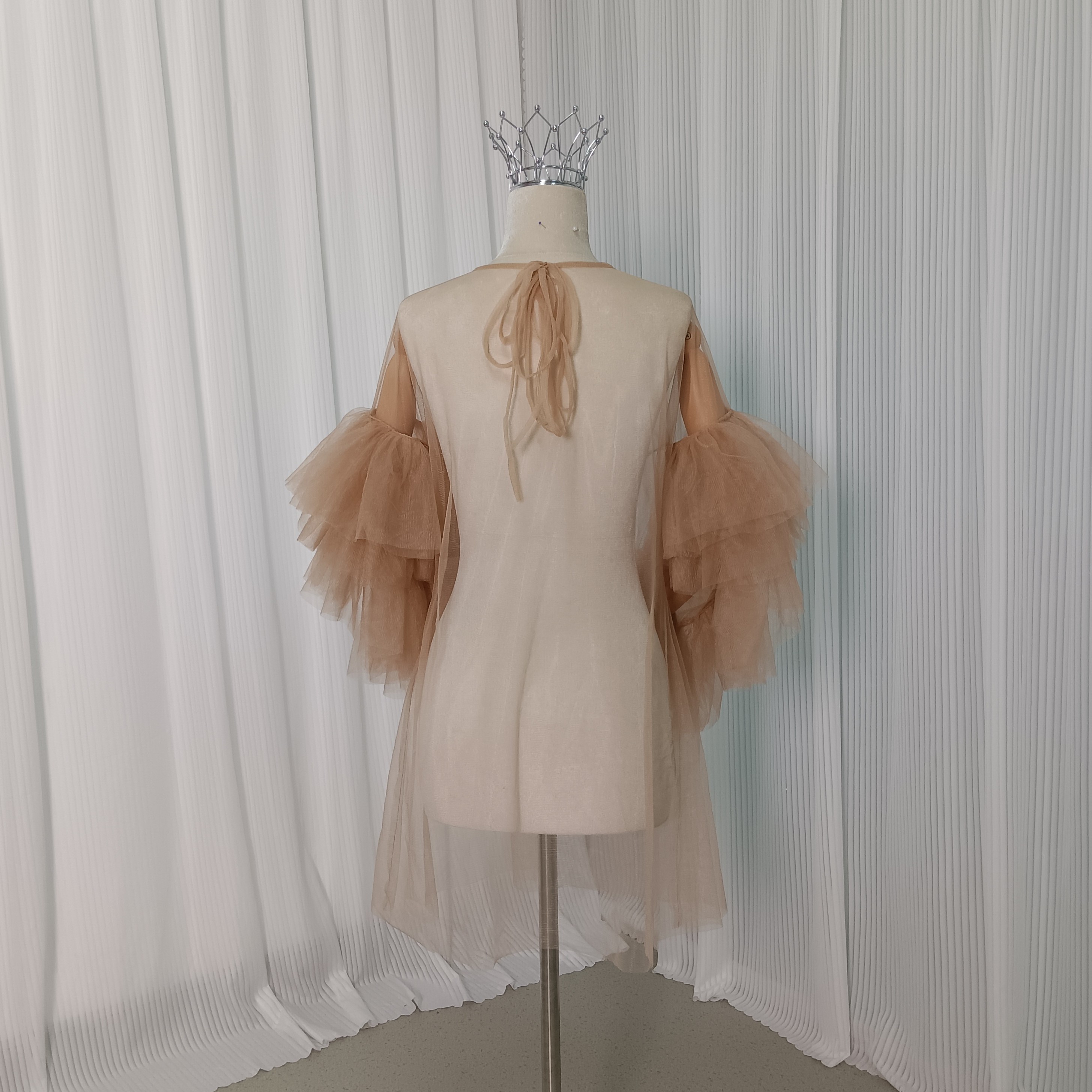 トップス ソフトチュール ベージュ レイヤードドレス ロングスリーブ カーディガン 二次会