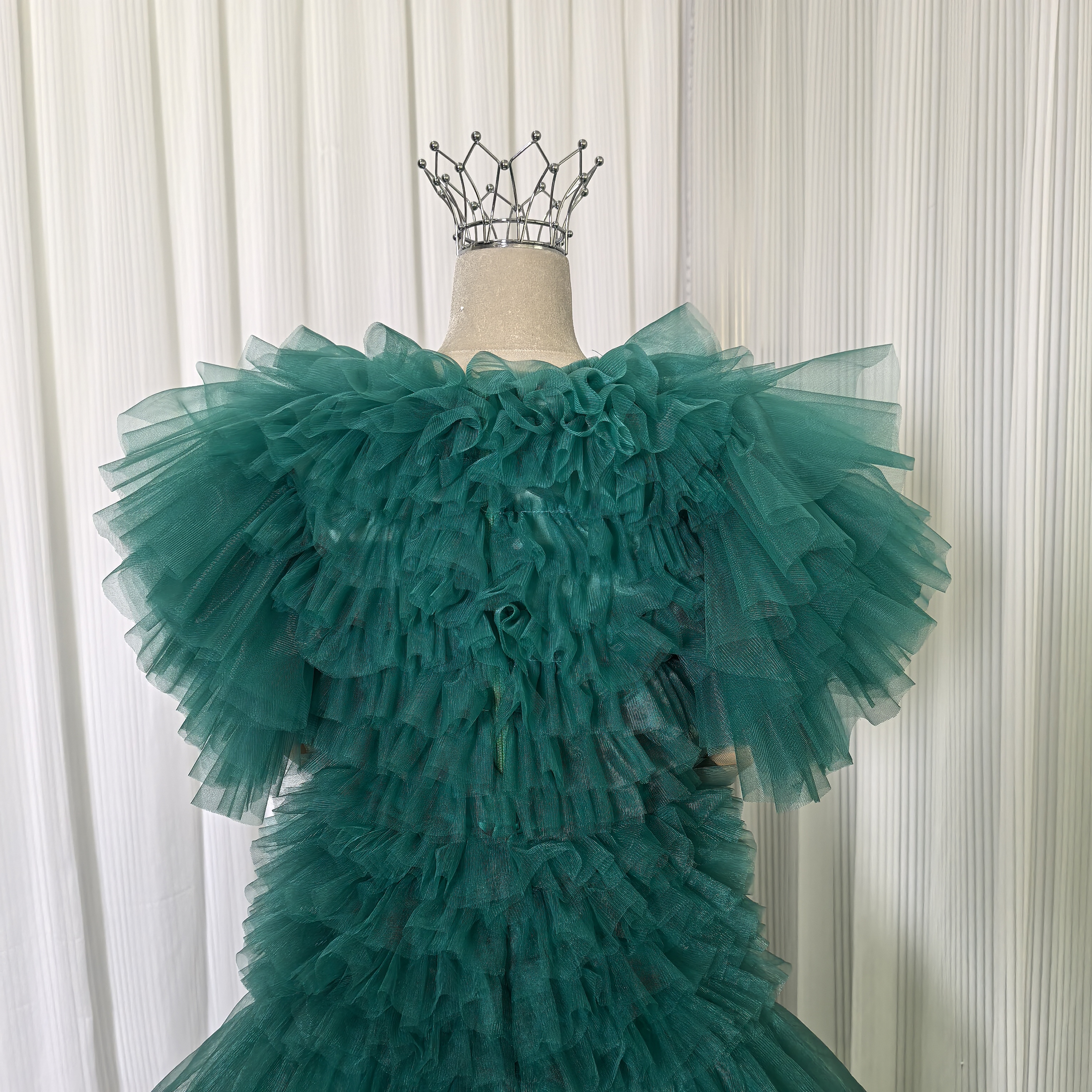 豪華！カラードレス+トップス ブルーグリーン 柔らかく重ねたチュールスカート 短トレー 前撮り 演奏会/音楽会